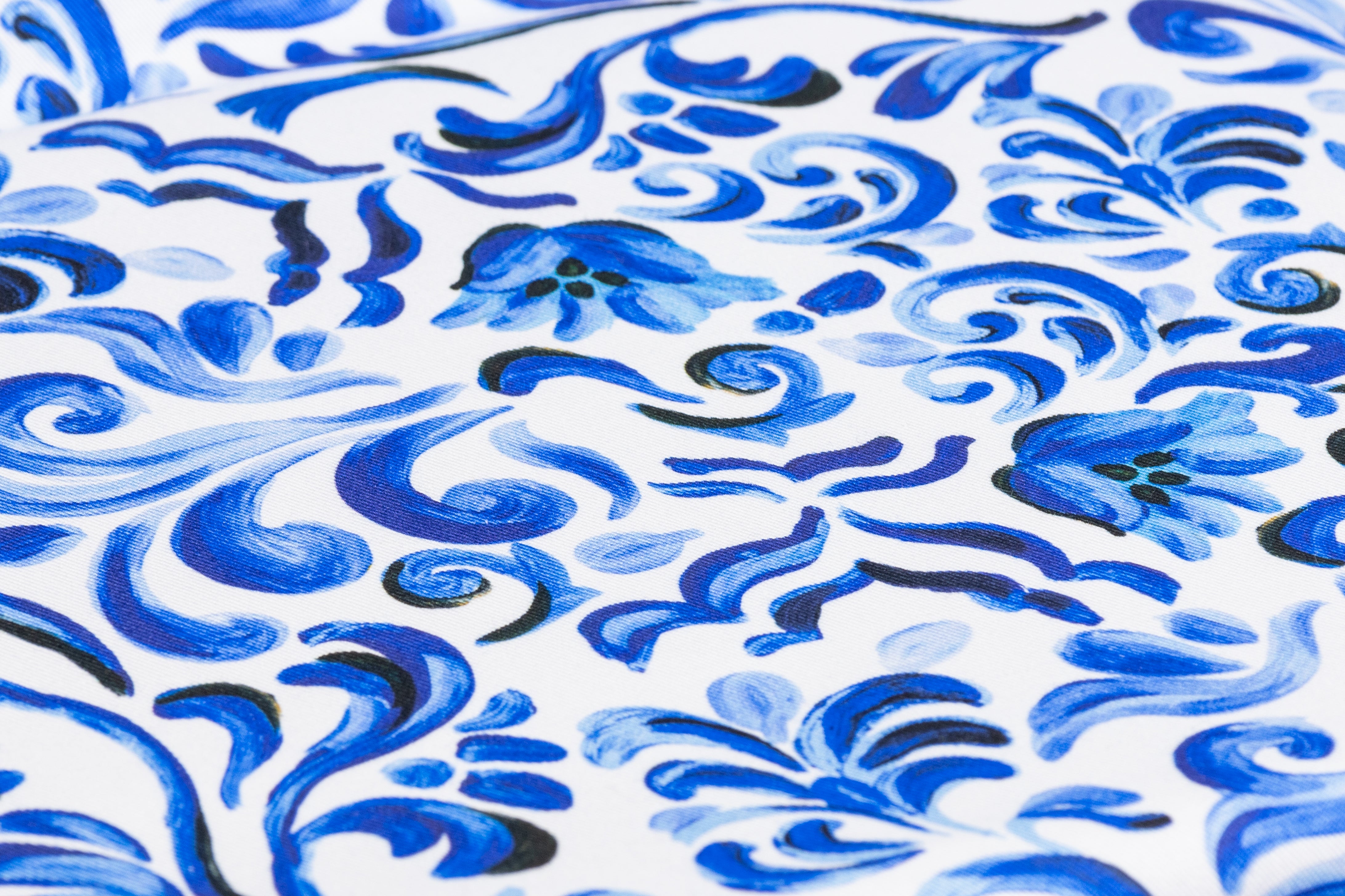 Floral Baroque Italian Cotton Twill - Blue / White