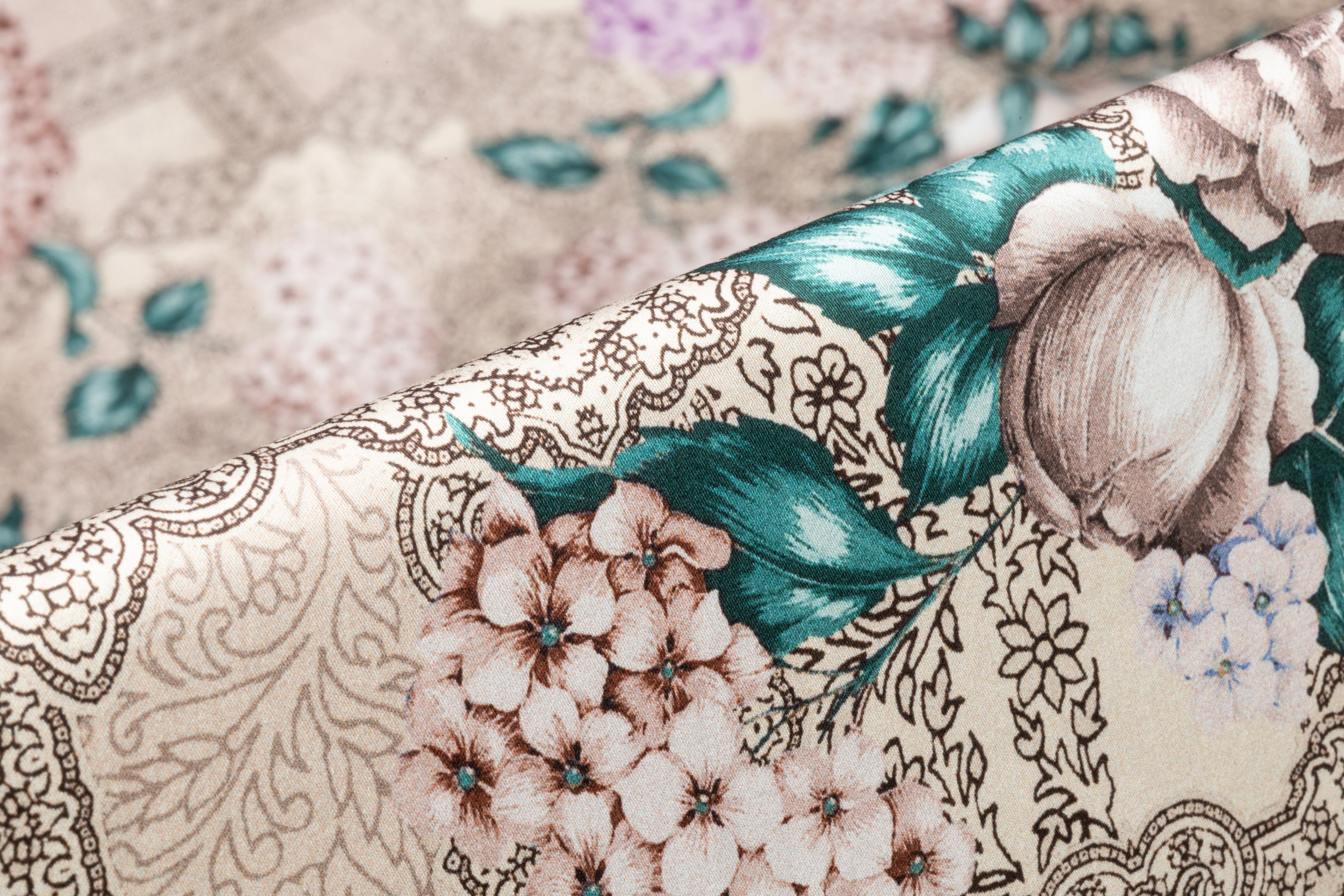 Ratti - Floral Italian Cotton Sateen - Beige / Teal / Violet
