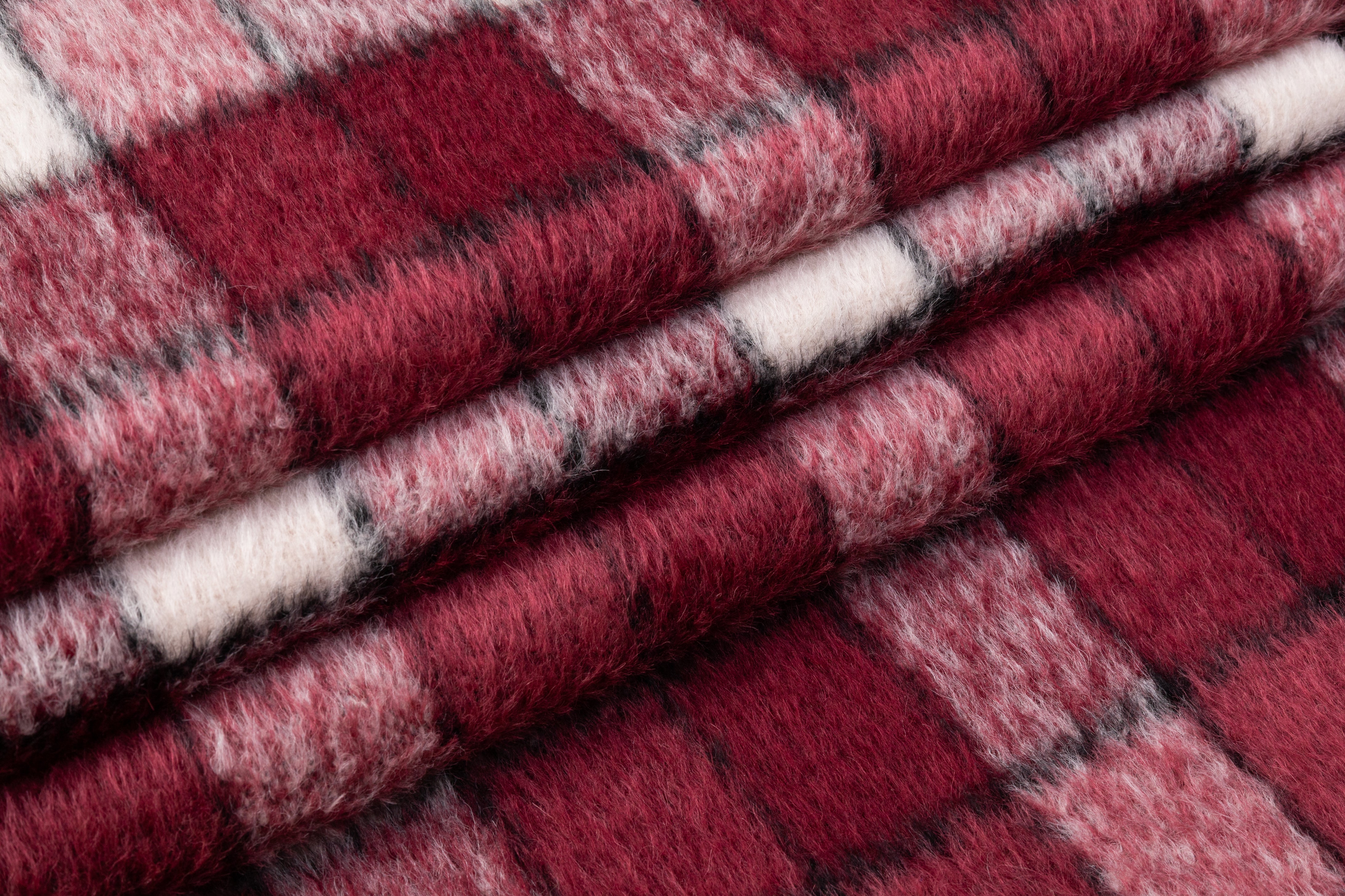 Checked Italian Alpaca Wool Coating - Burgundy / White