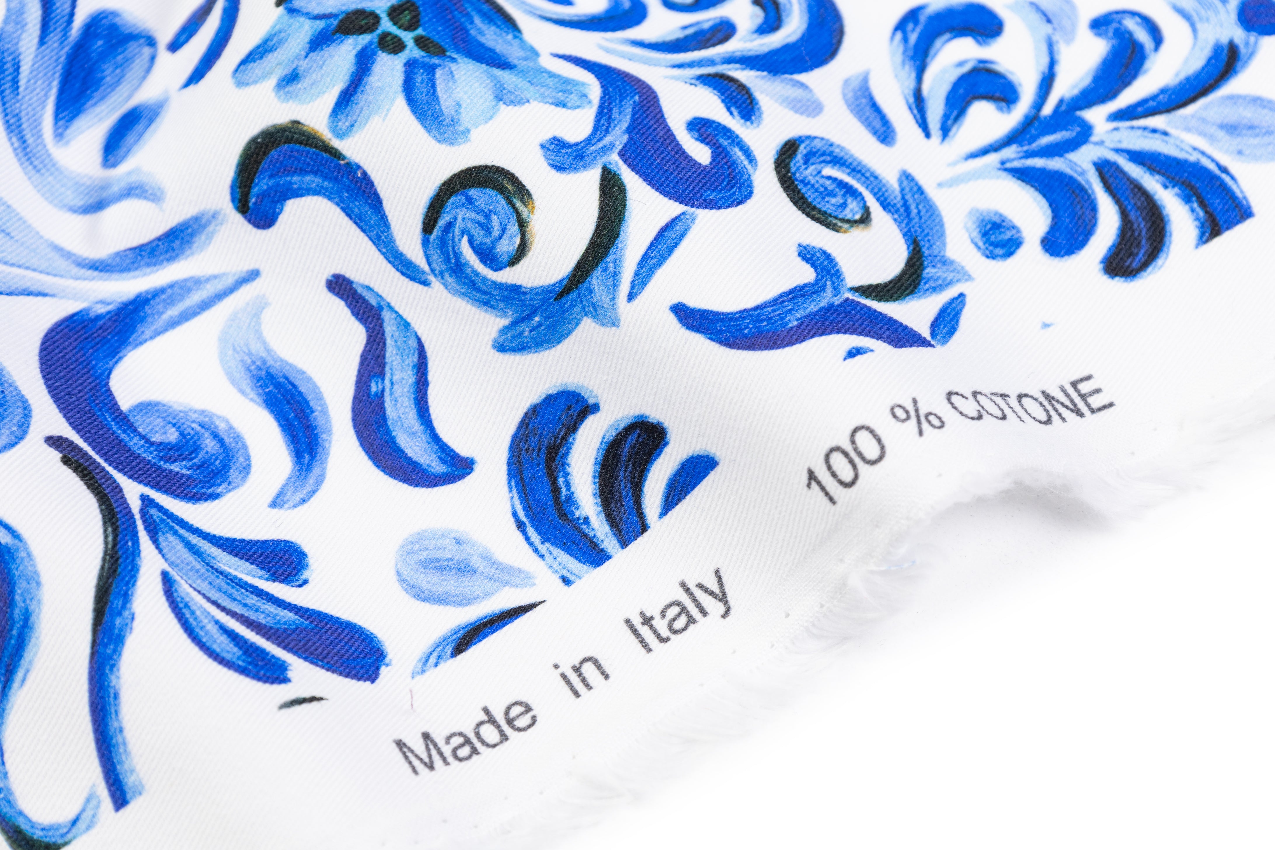 Floral Baroque Italian Cotton Twill - Blue / White