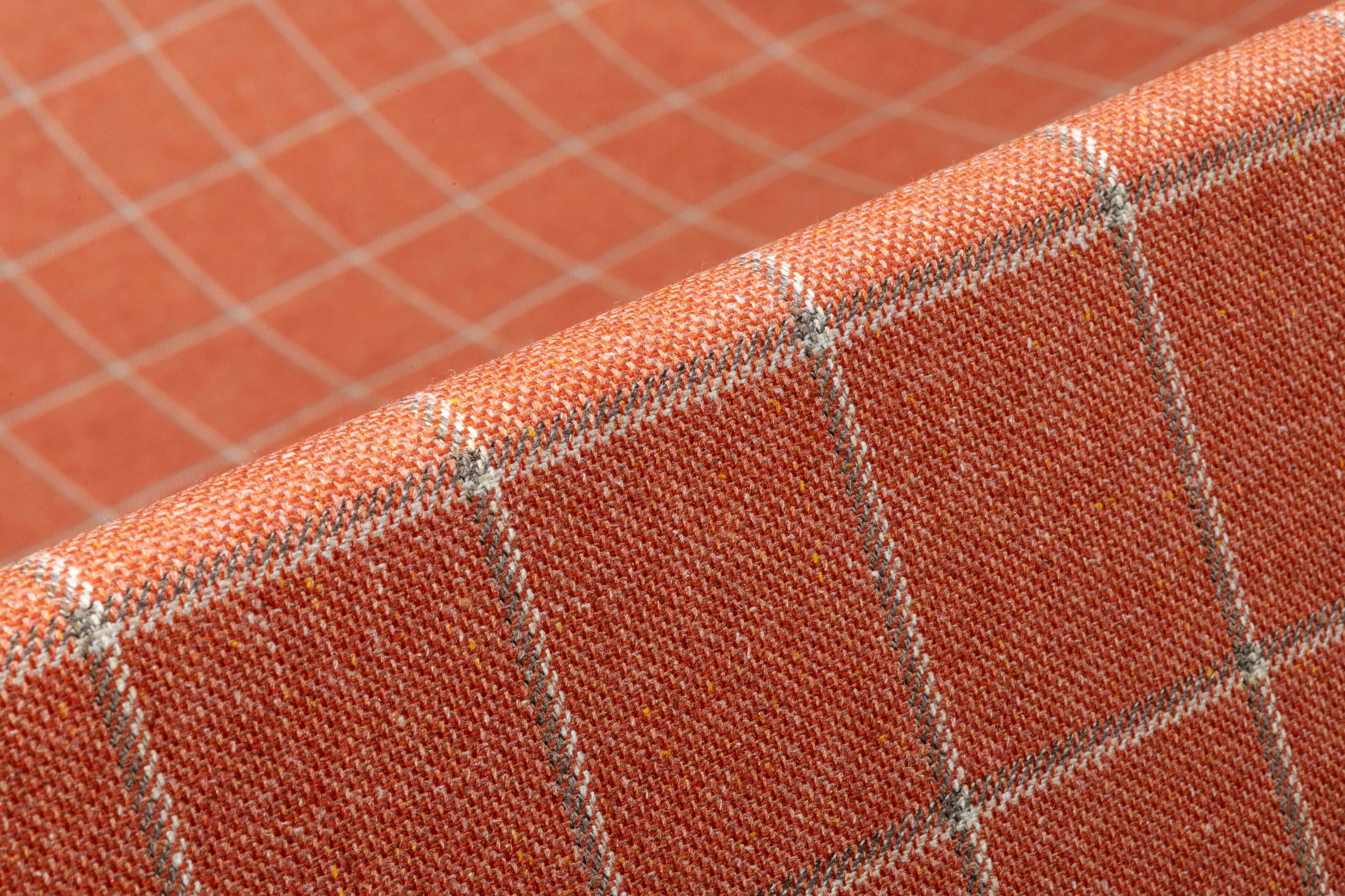 Windowpane Italian Wool Suiting - Rust Orange