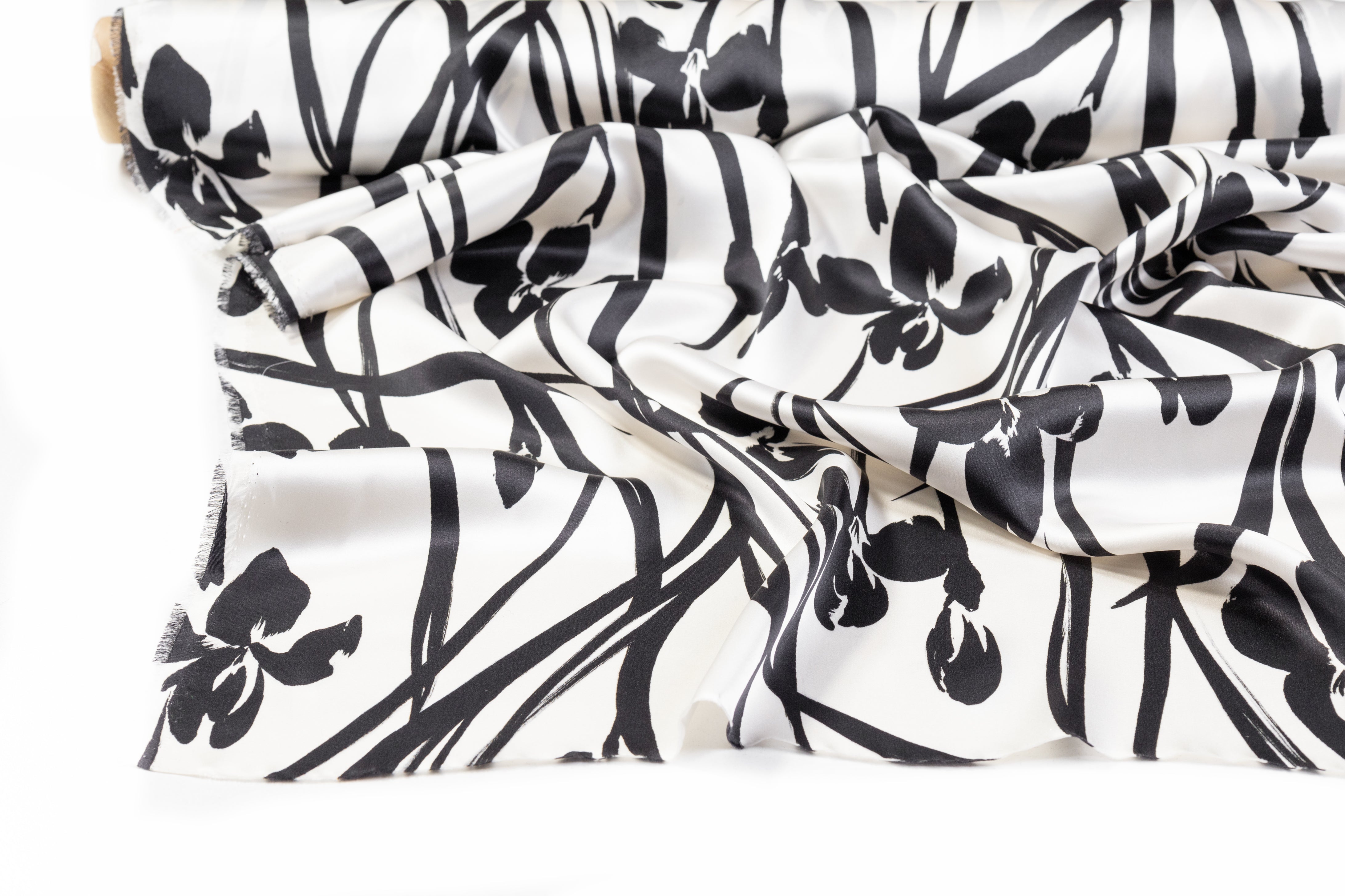 Floral Italian Silk Charmeuse - Black / Off White