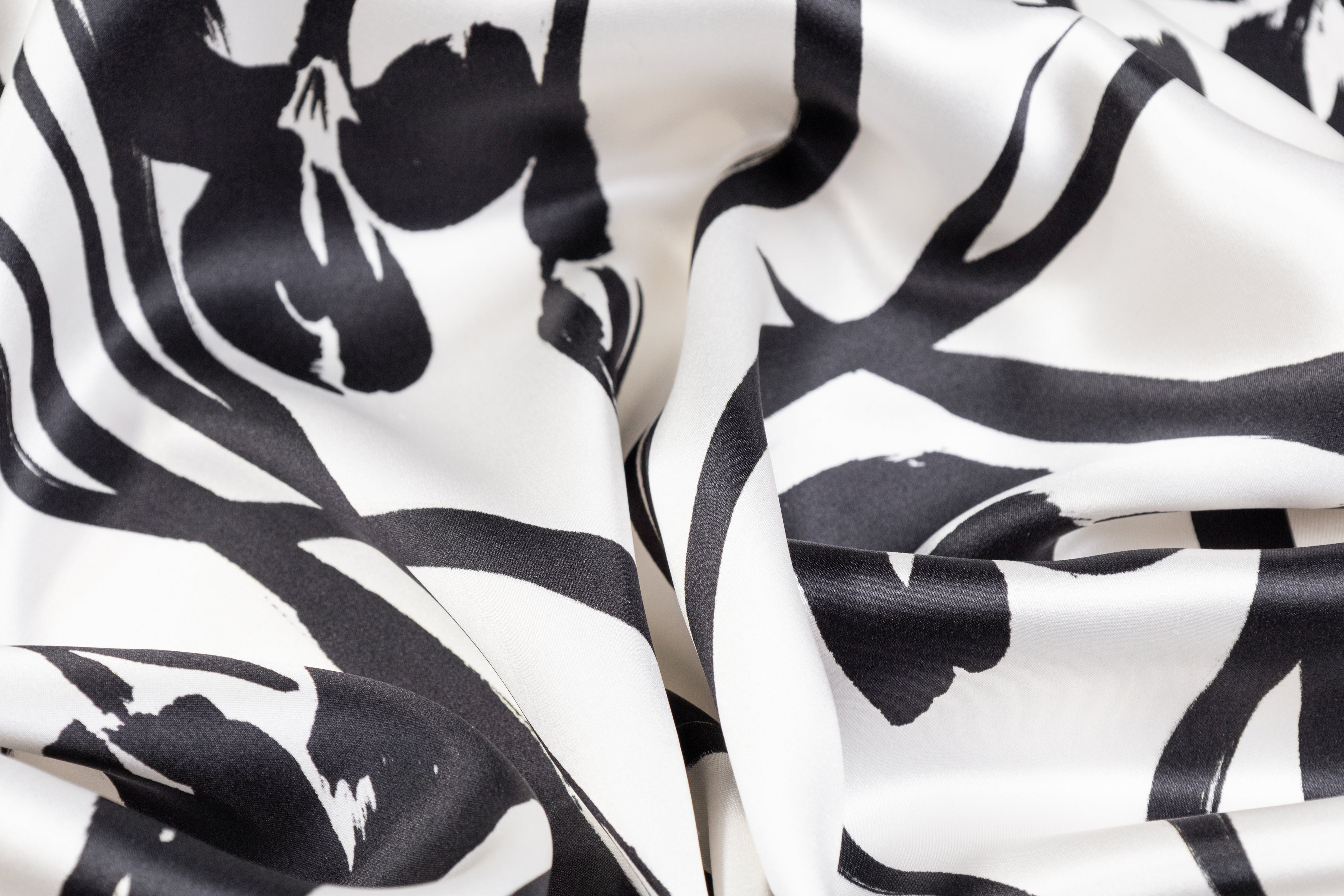 Floral Italian Silk Charmeuse - Black / Off White