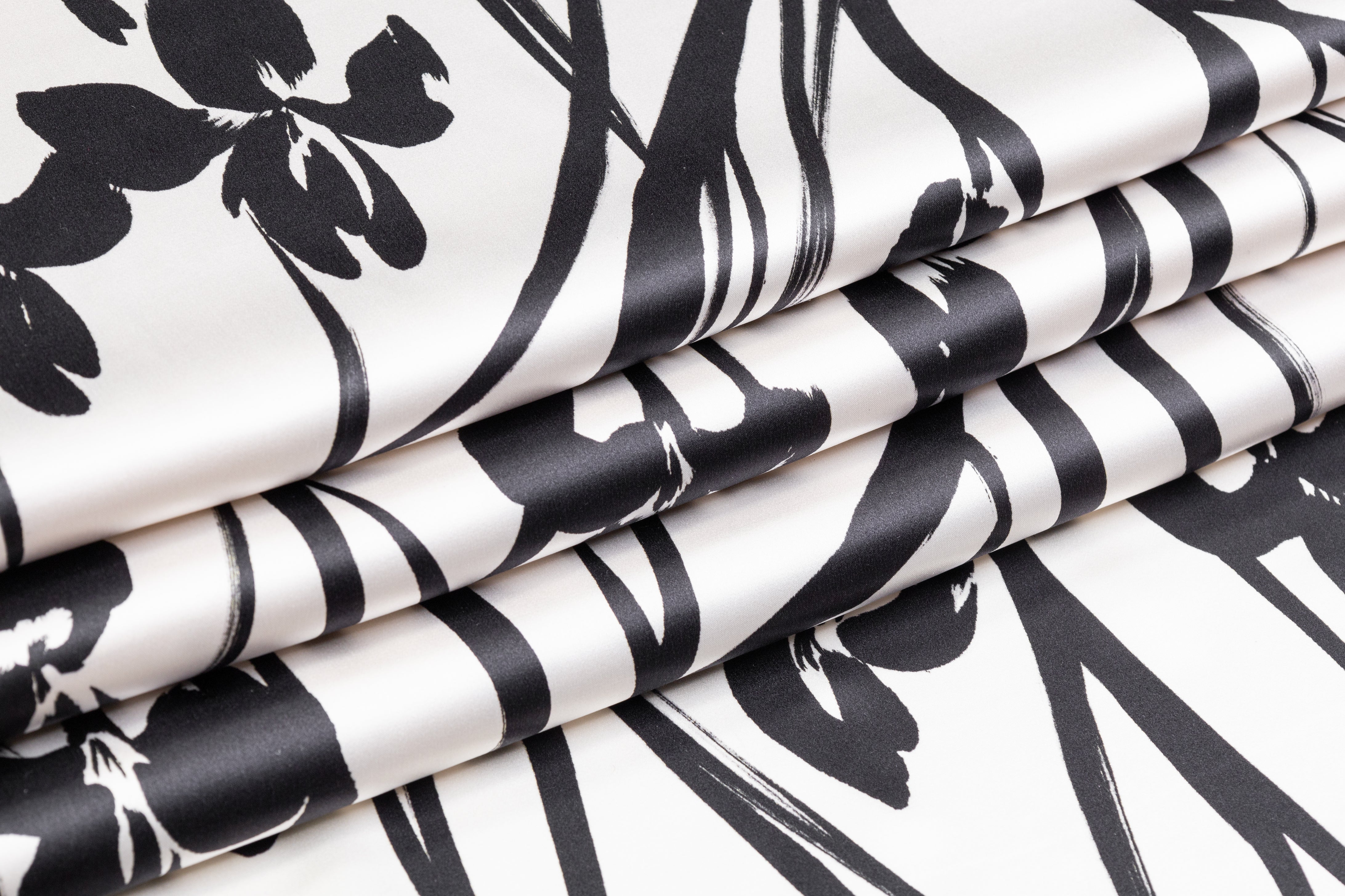 Floral Italian Silk Charmeuse - Black / Off White