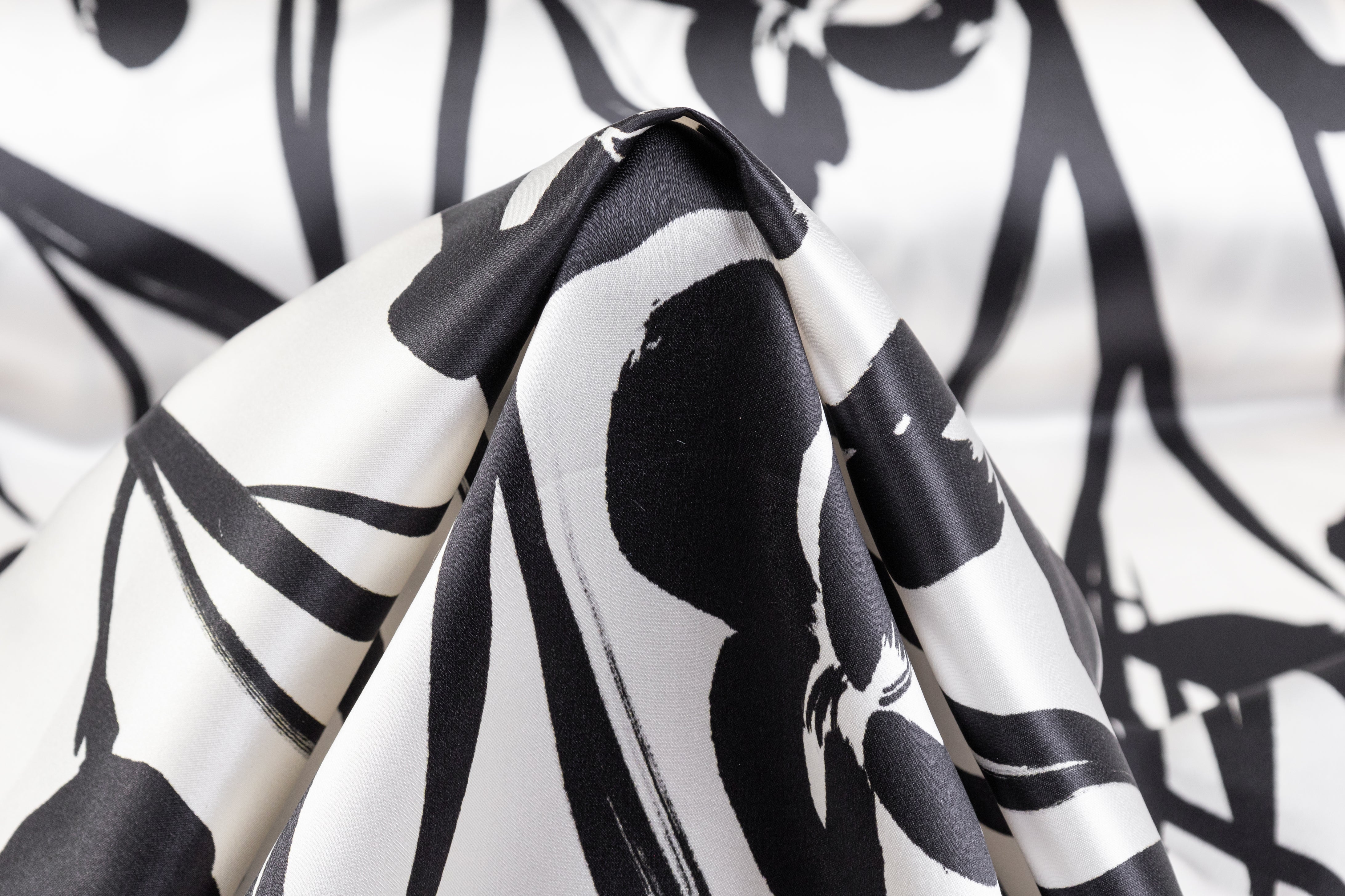 Floral Italian Silk Charmeuse - Black / Off White