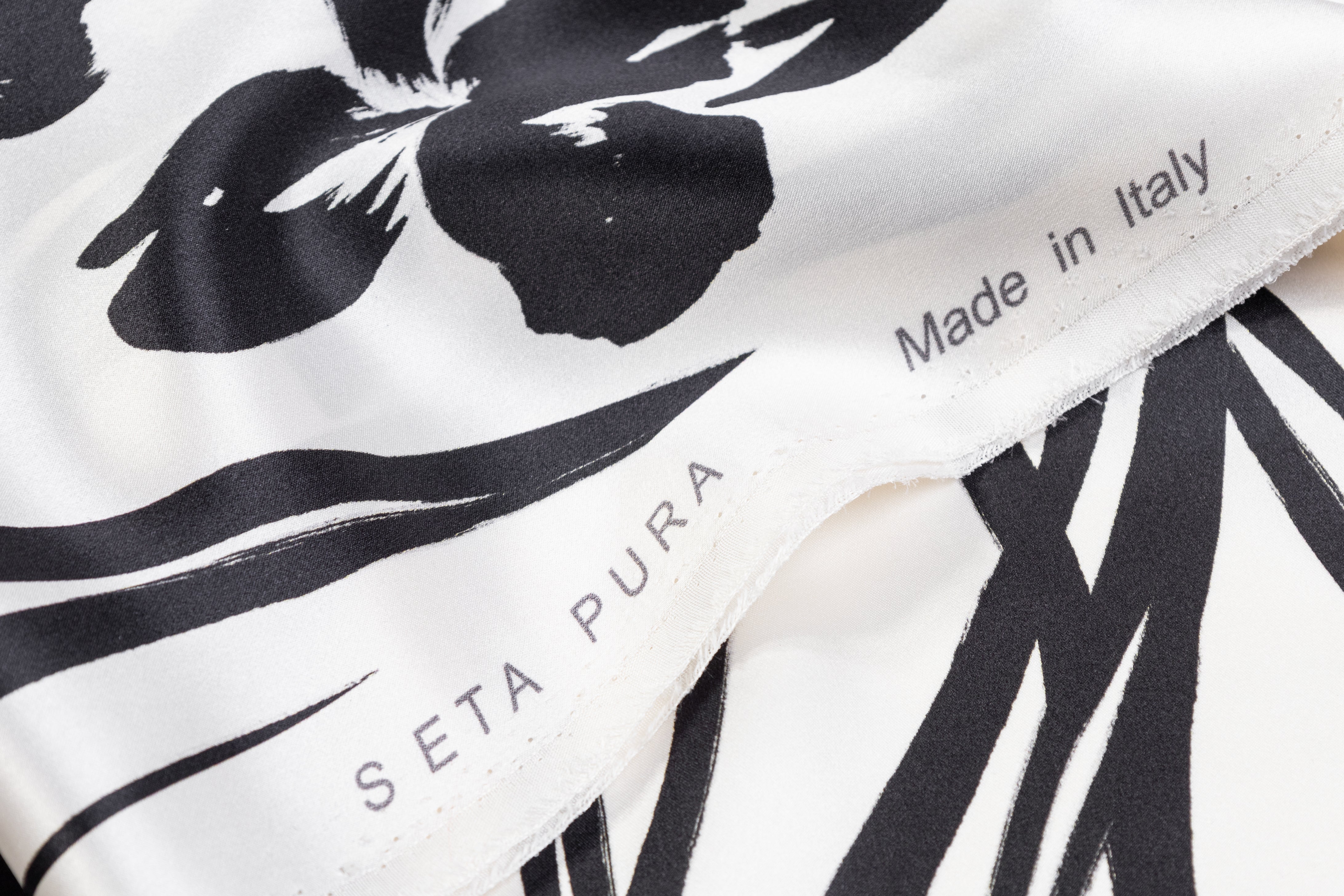 Floral Italian Silk Charmeuse - Black / Off White