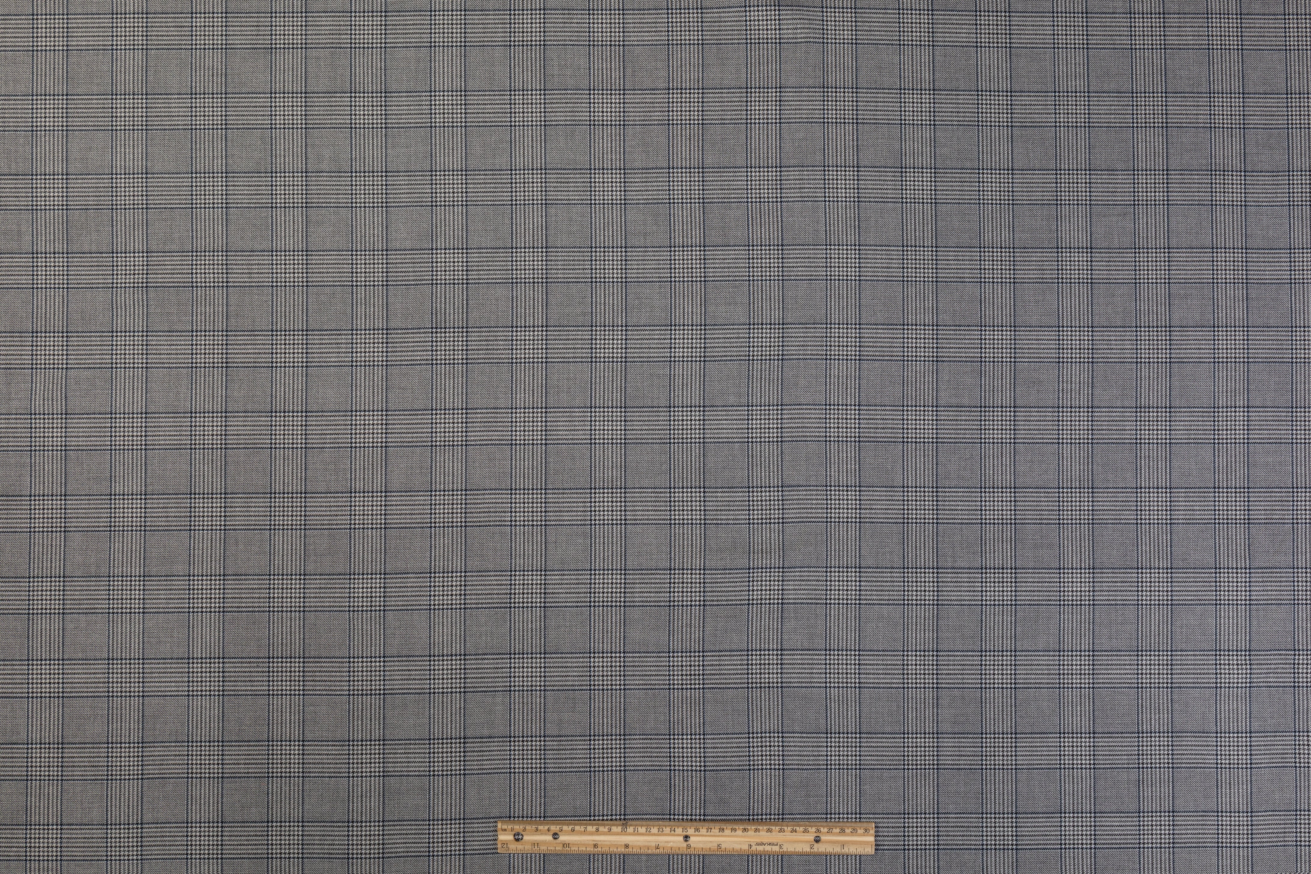 Poly Rayon Glen Check Printed Ponte - Gray / Blue