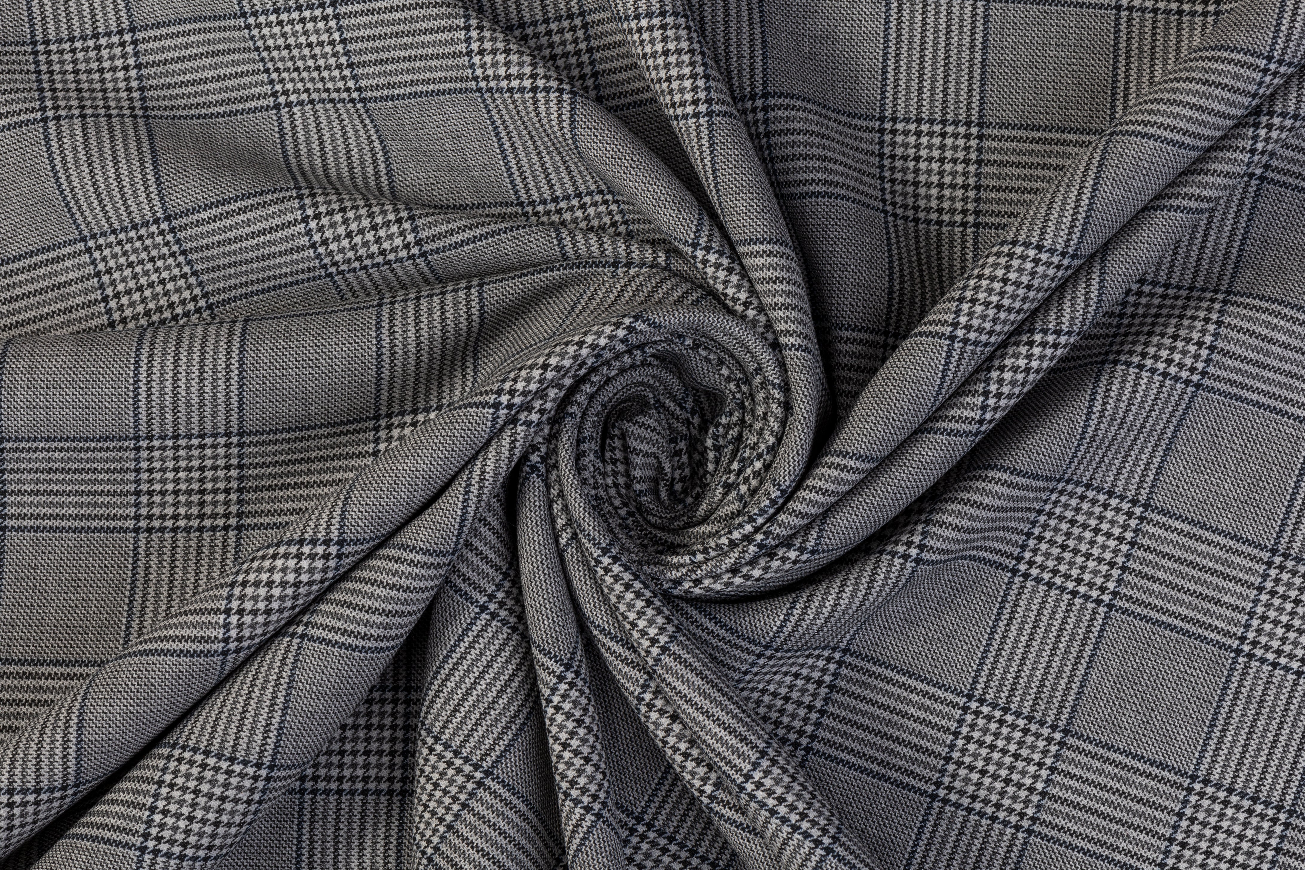 Poly Rayon Glen Check Printed Ponte - Gray / Blue