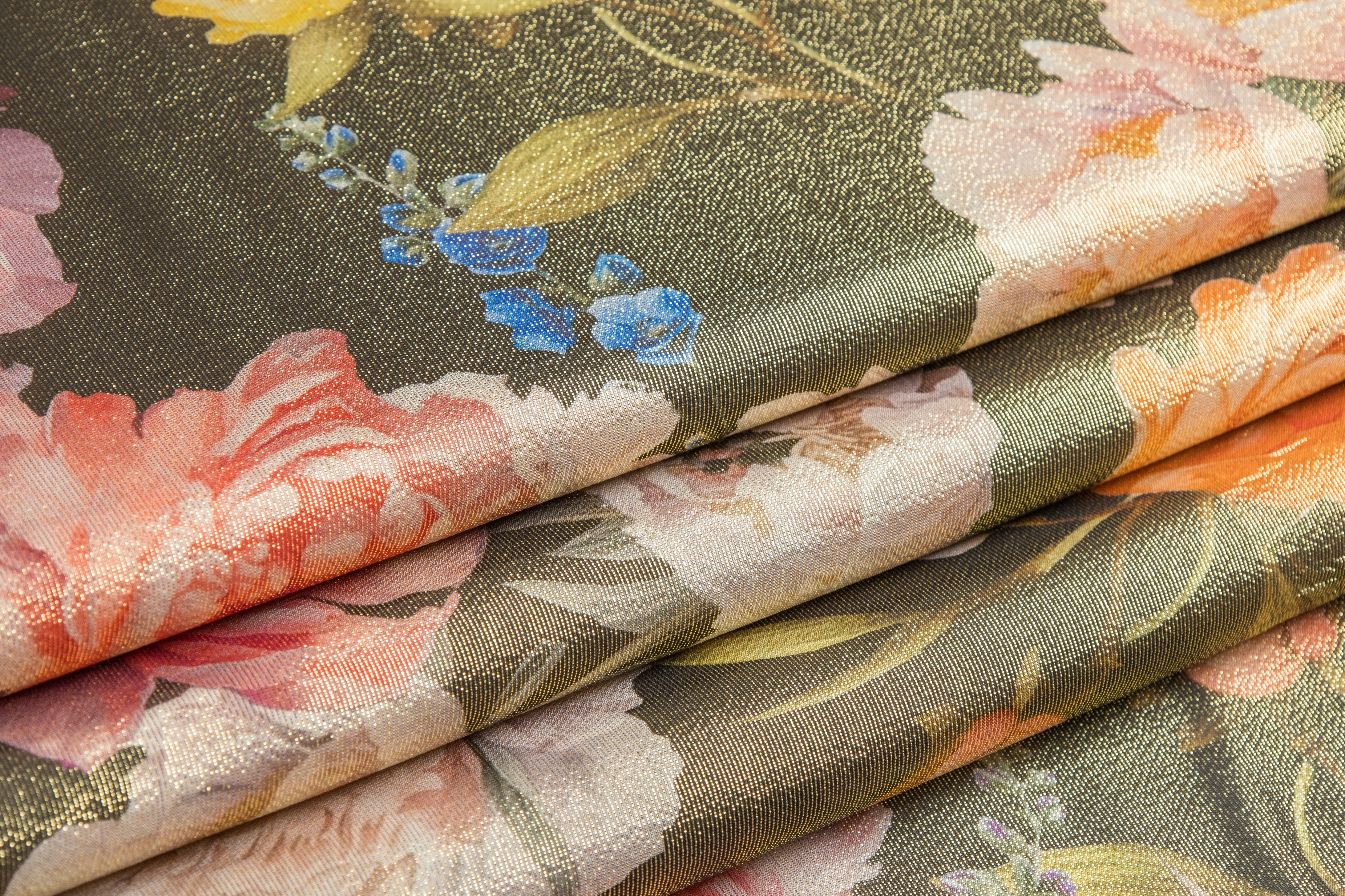 Floral Italian Silk Lamé - Gold / Multicolor