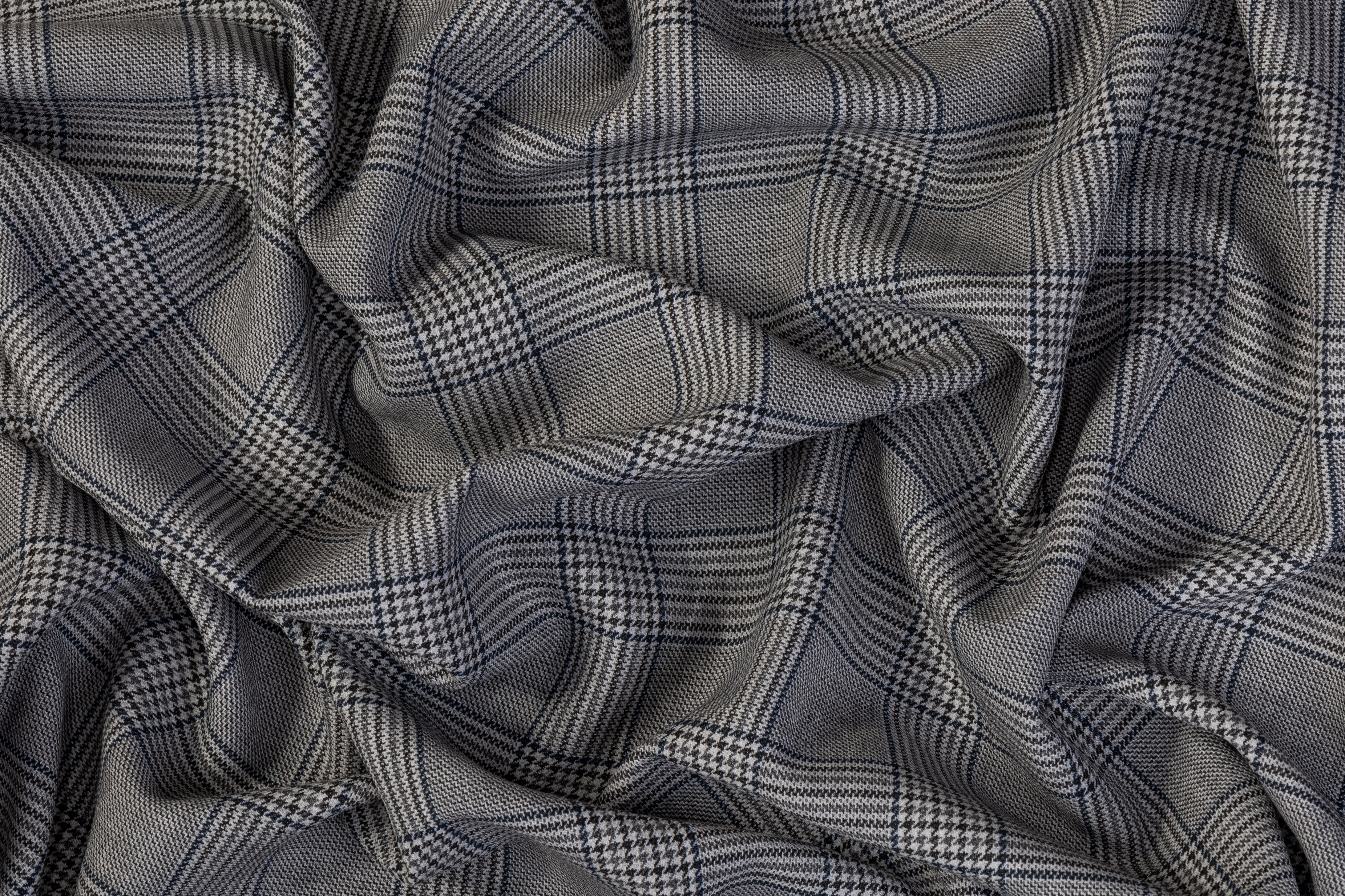 Poly Rayon Glen Check Printed Ponte - Gray / Blue