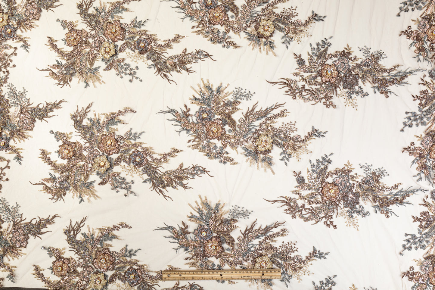 Floral Beaded and Embroidered Tulle - Nude Skin / Multicolor