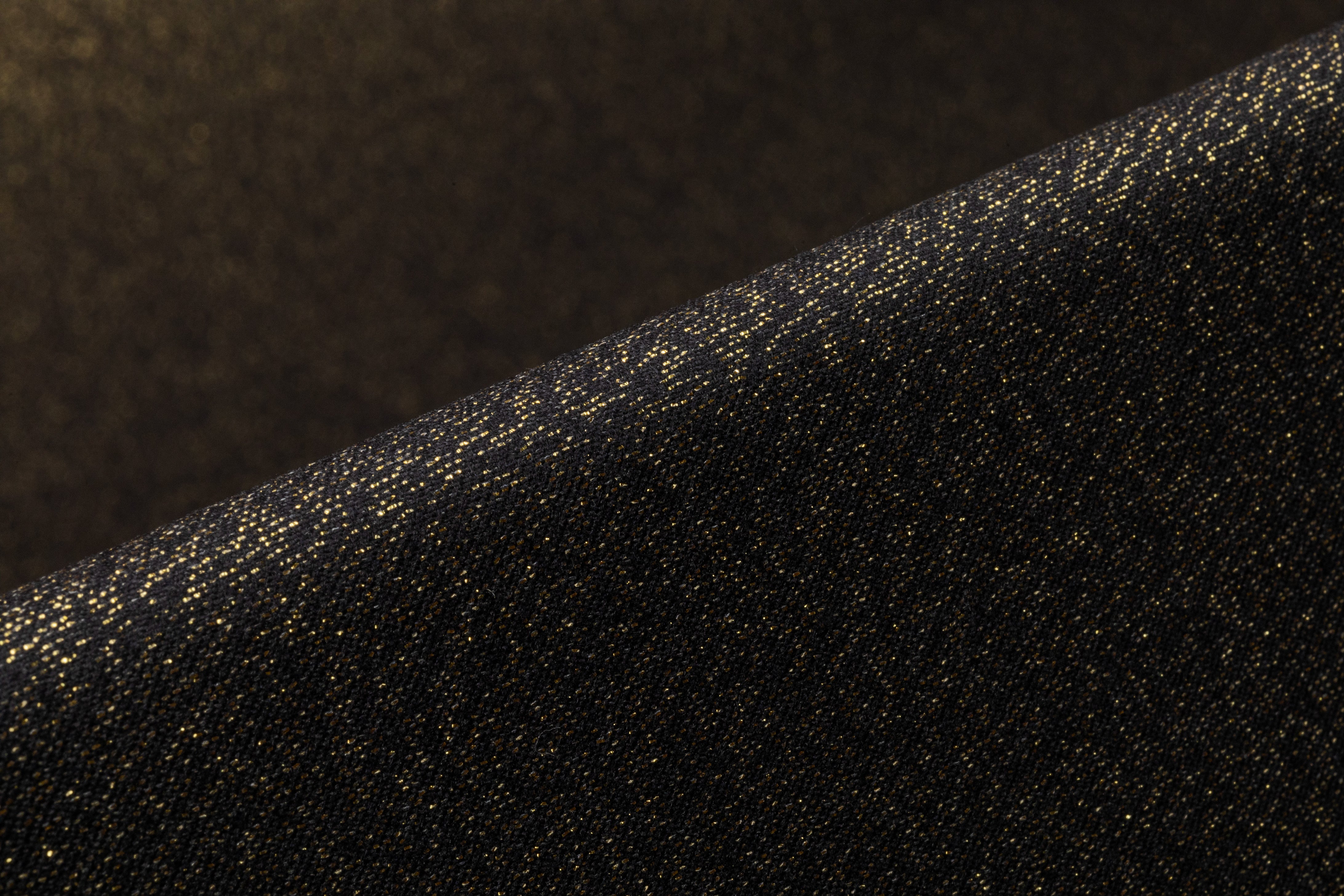 Metallic Italian Wool Flannel Suiting - Black / Gold