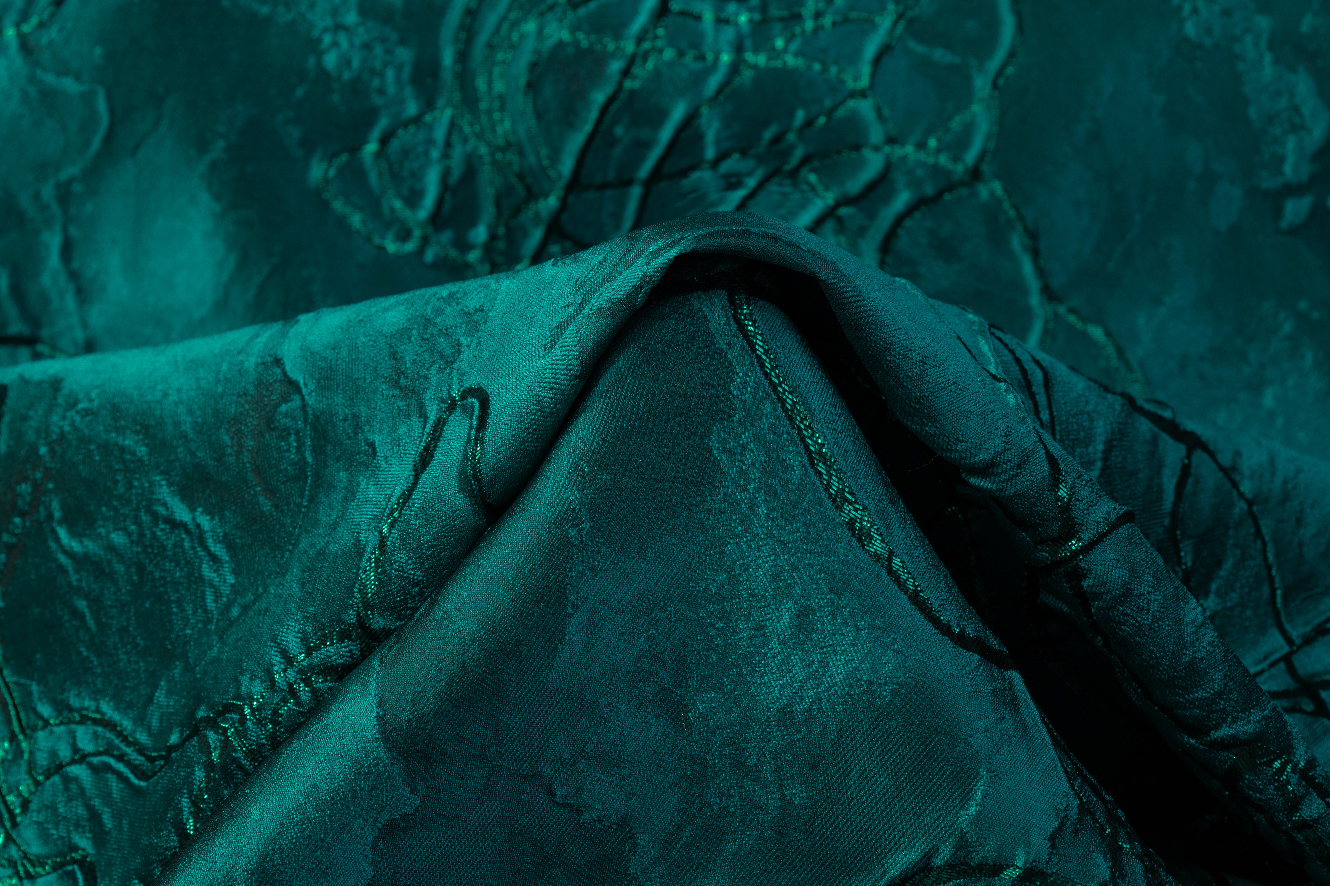 Abstract Metallic Italian Silk Blend Cloqué - Teal