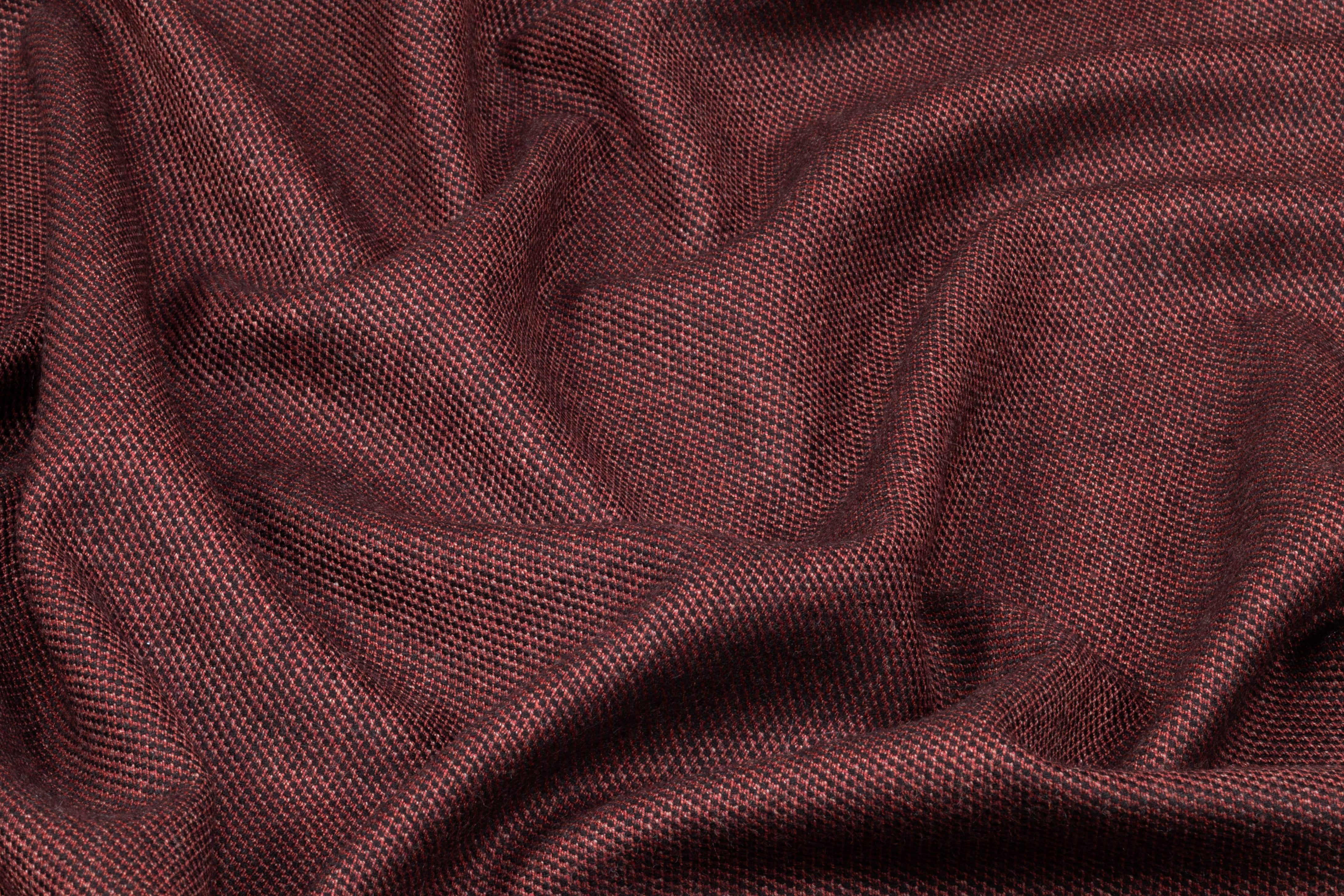 Two Tone Italian Wool Suiting - Burgundy / Black