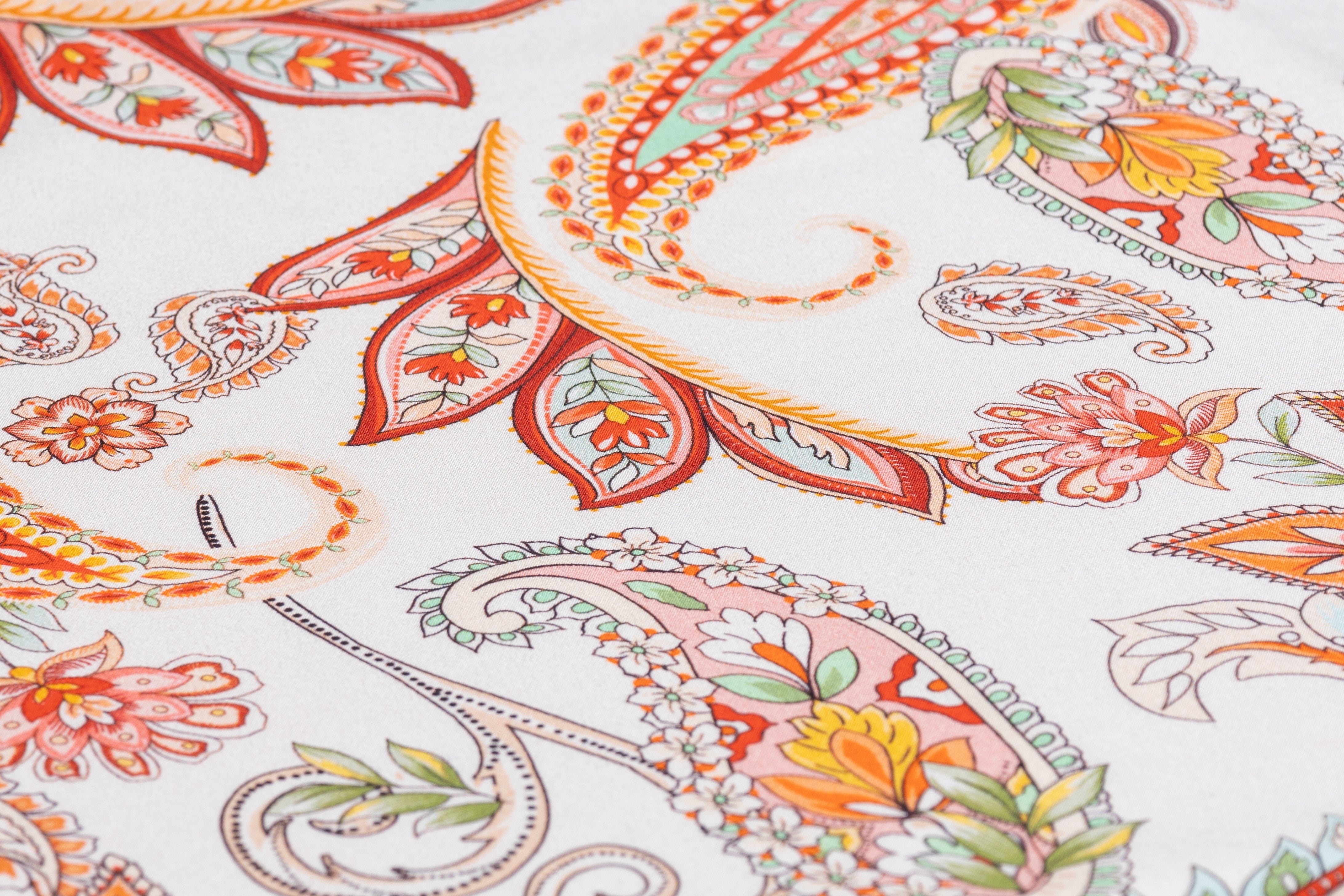 Paisley Italian Silk Crepe de Chine - Orange / Red