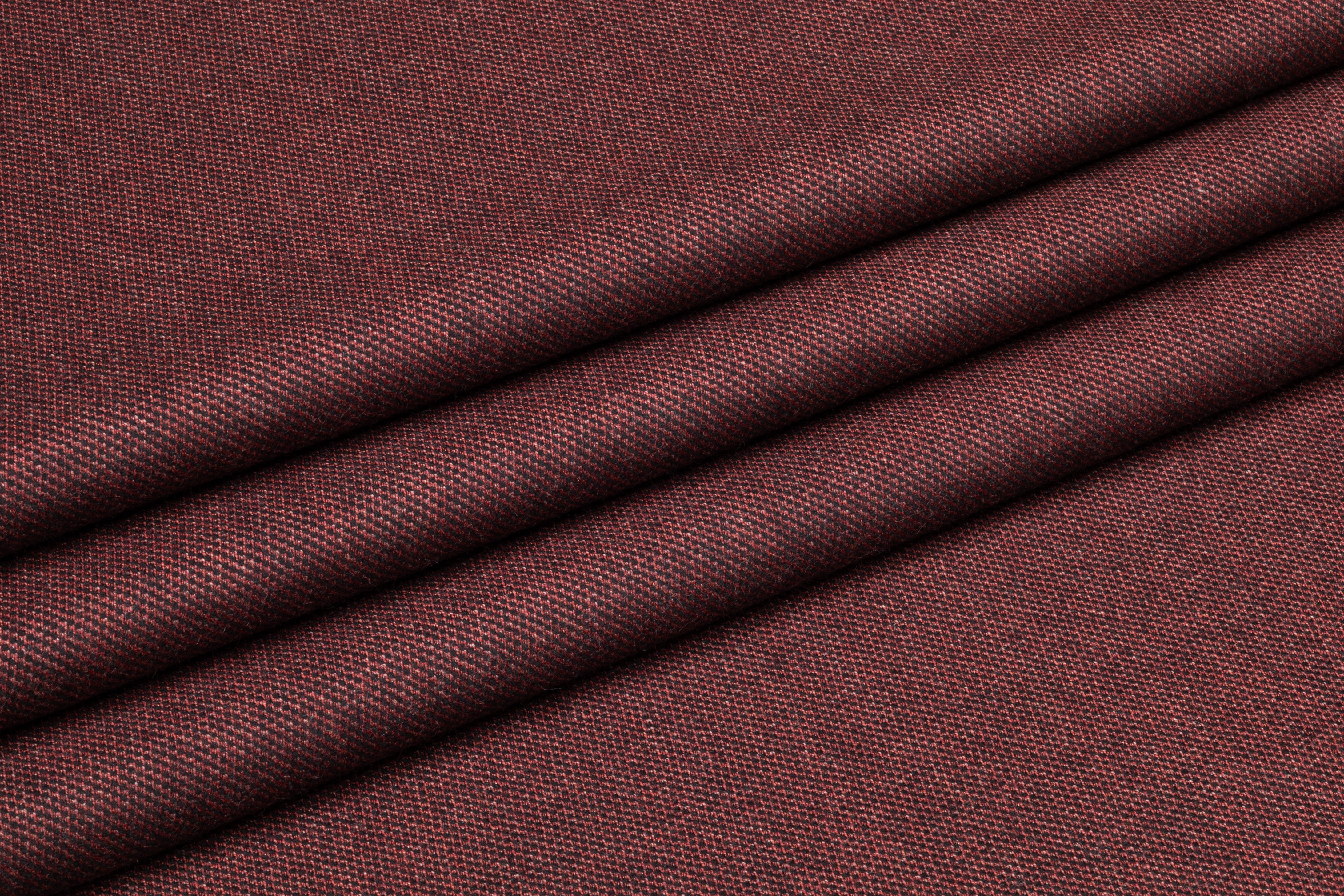 Two Tone Italian Wool Suiting - Burgundy / Black