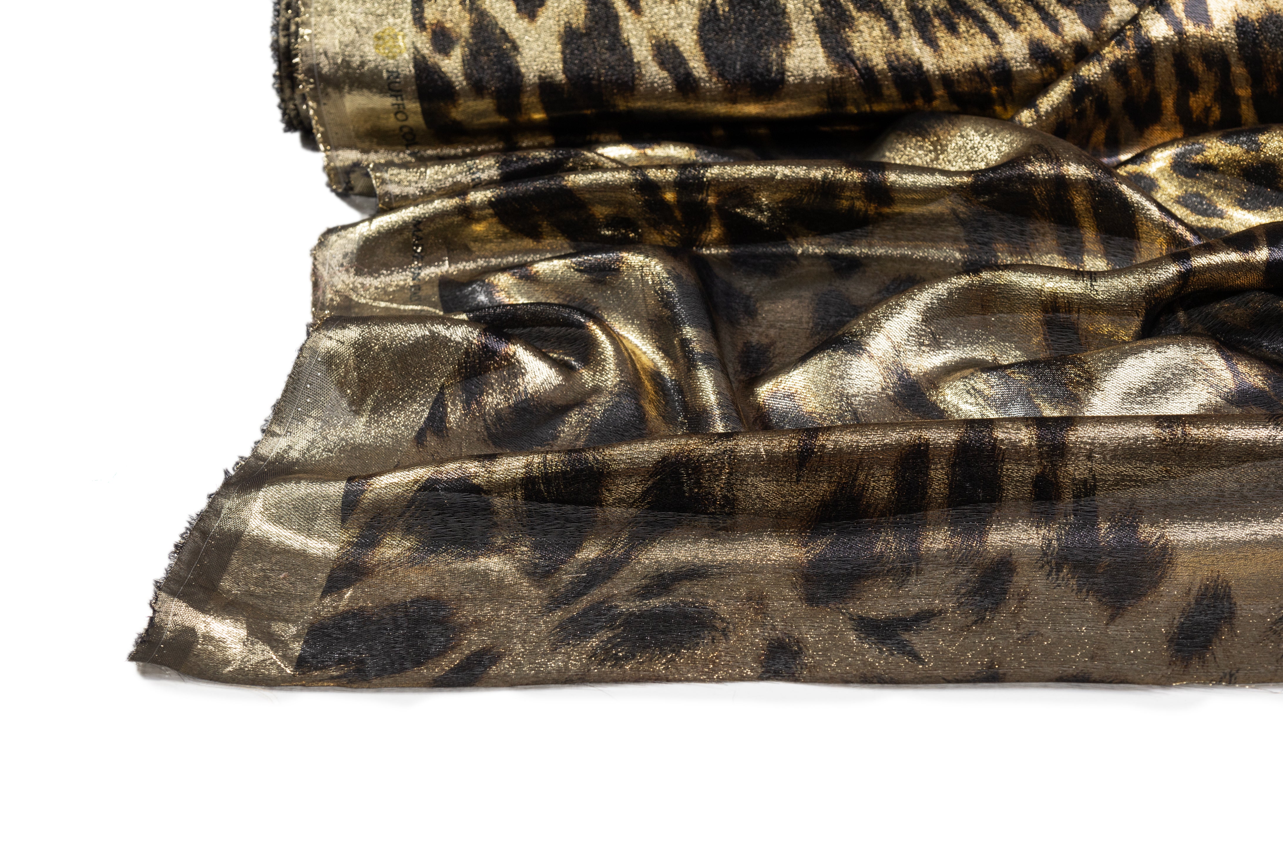 Cheetah Print Italian Silk Lamé - Black / Gold