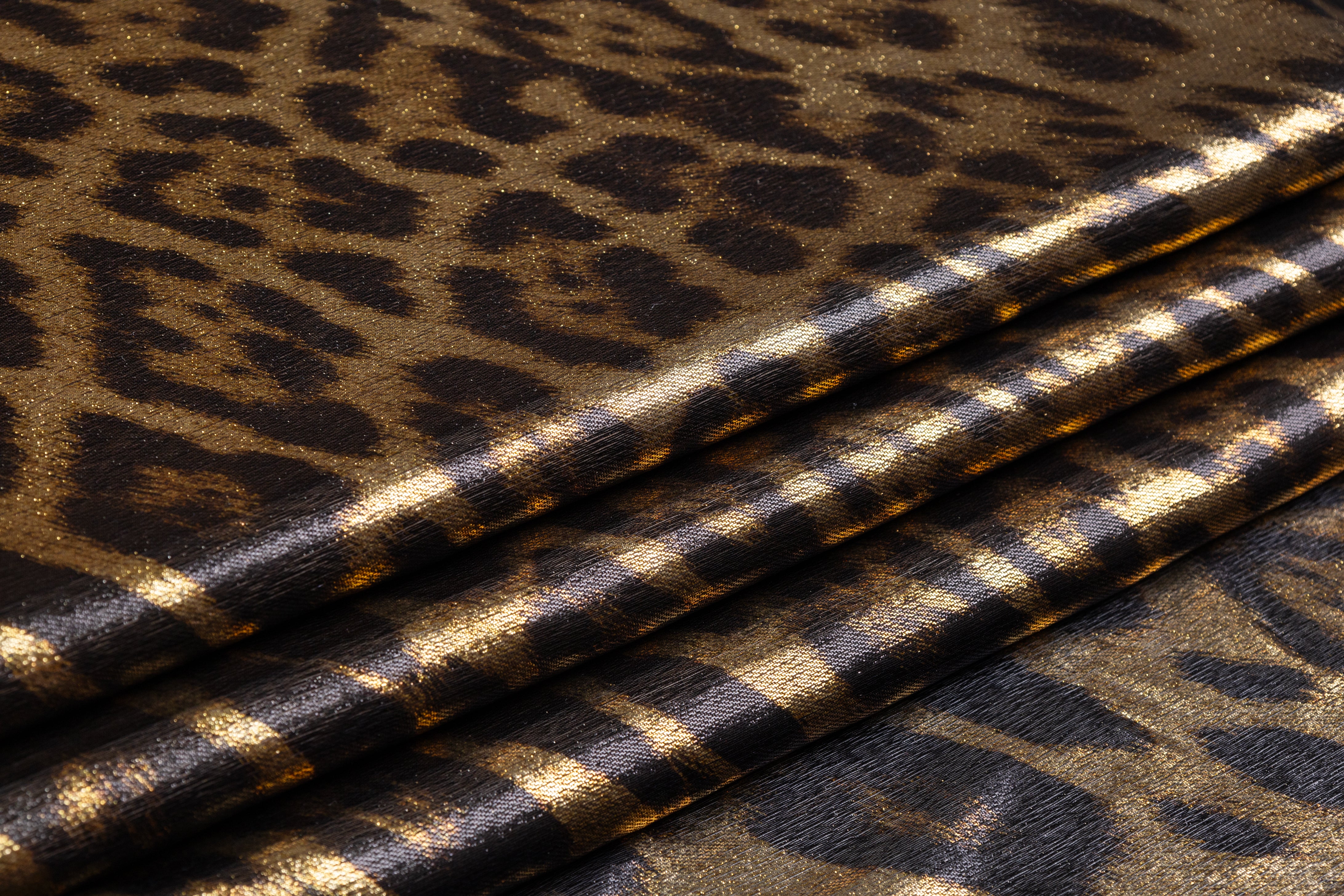 Cheetah Print Italian Silk Lamé - Black / Gold
