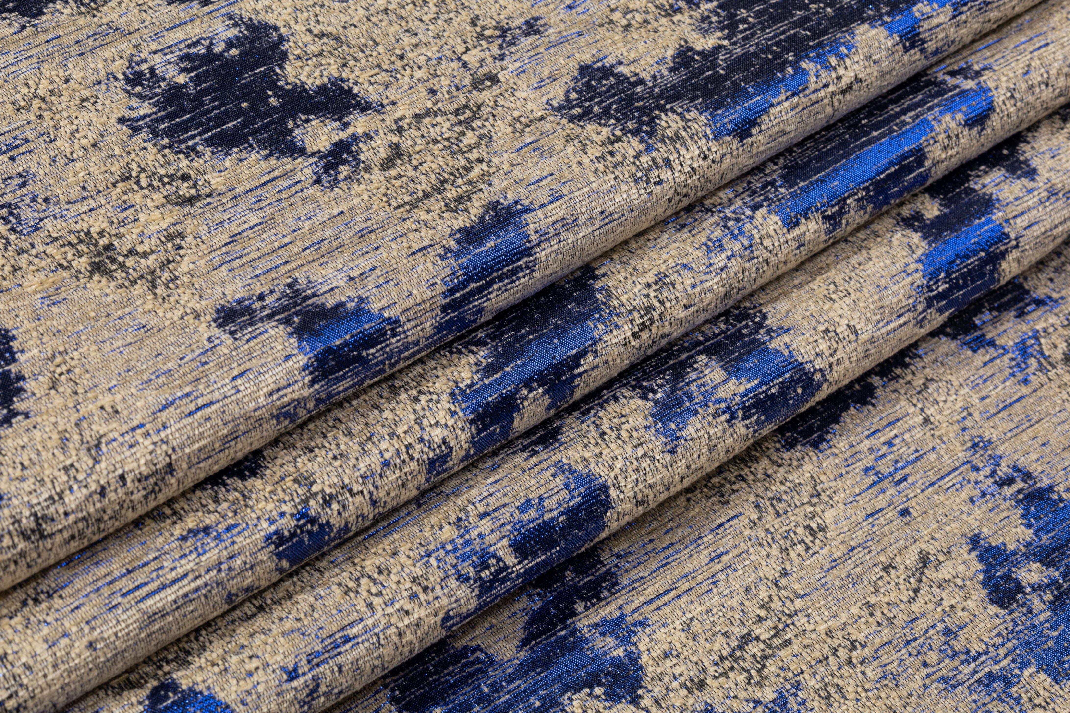 Abstract Metallic Italian Chenille Brocade - Taupe / Blue