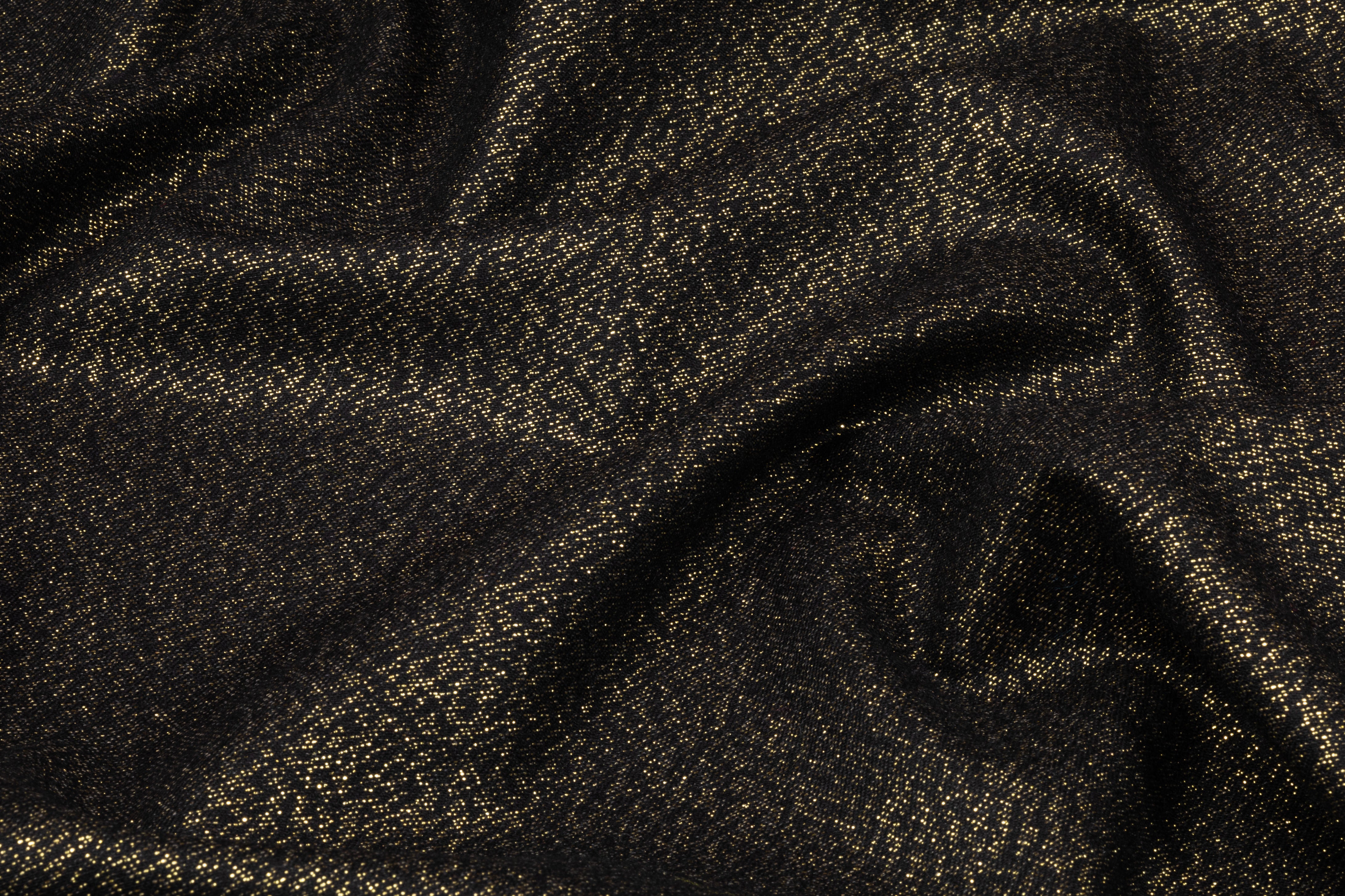 Metallic Italian Wool Flannel Suiting - Black / Gold