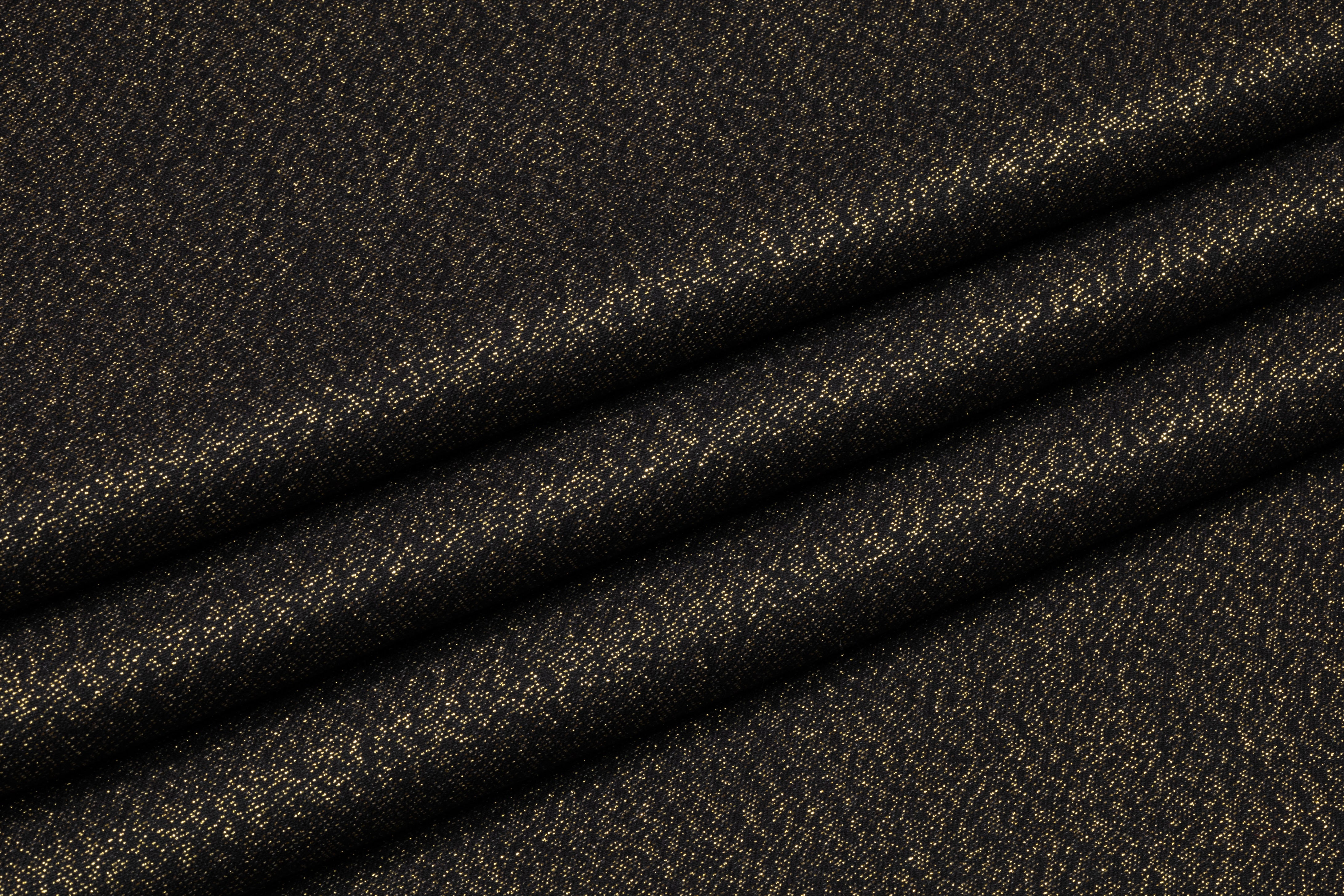 Metallic Italian Wool Flannel Suiting - Black / Gold