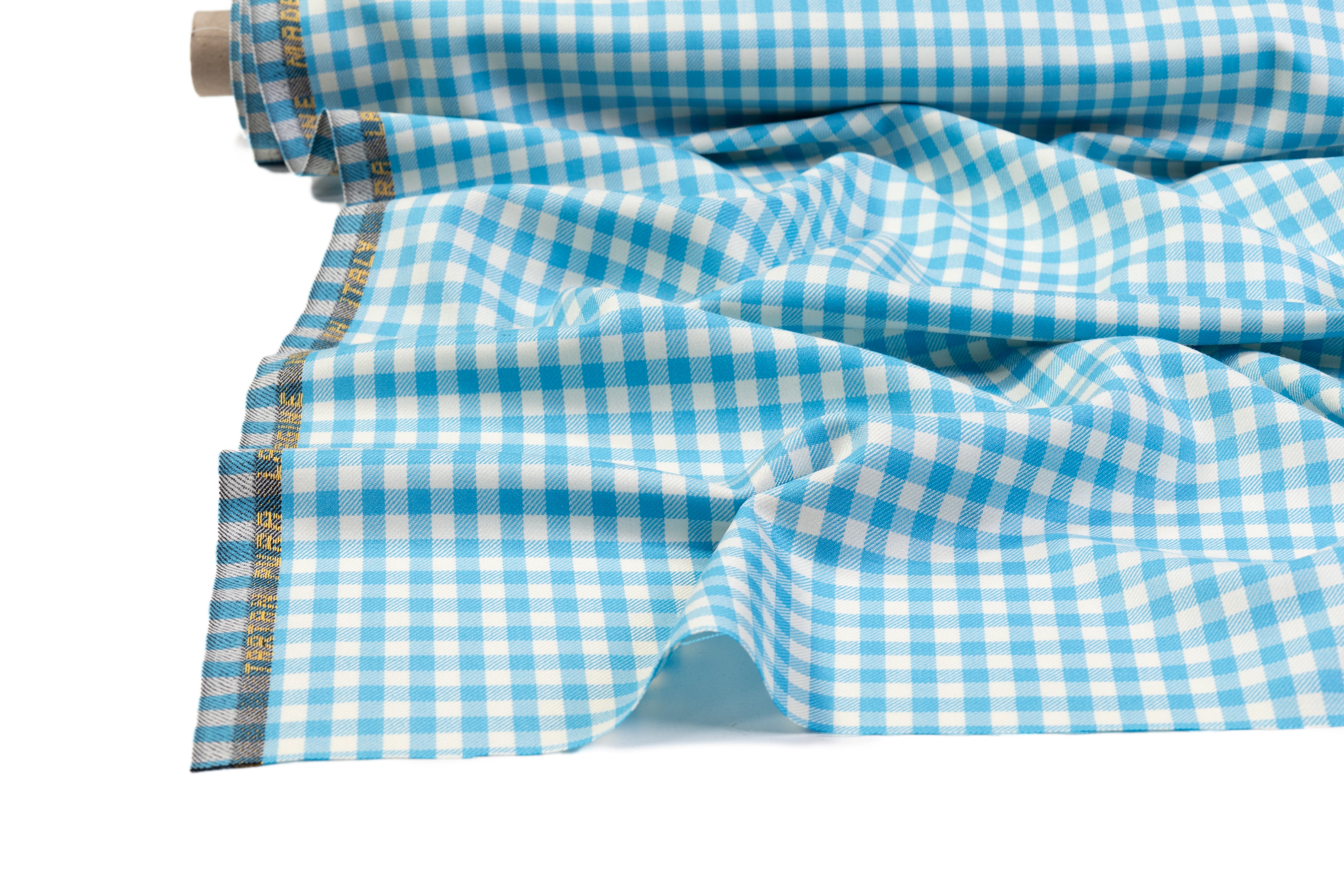 Gingham Checked Italian Wool Suiting - Blue / Off White