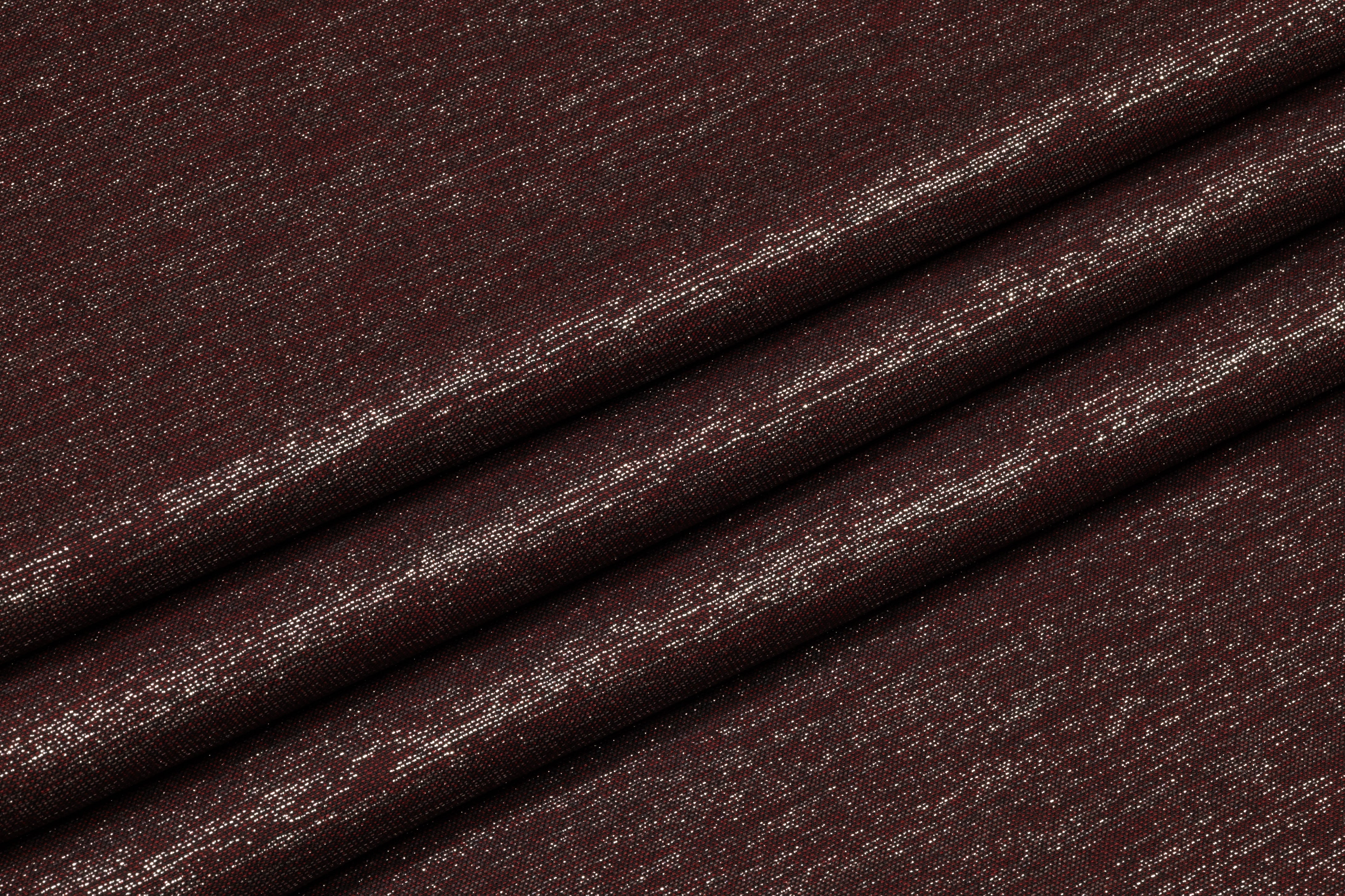 Metallic Italian Wool Flannel Suiting - Burgundy / Silver