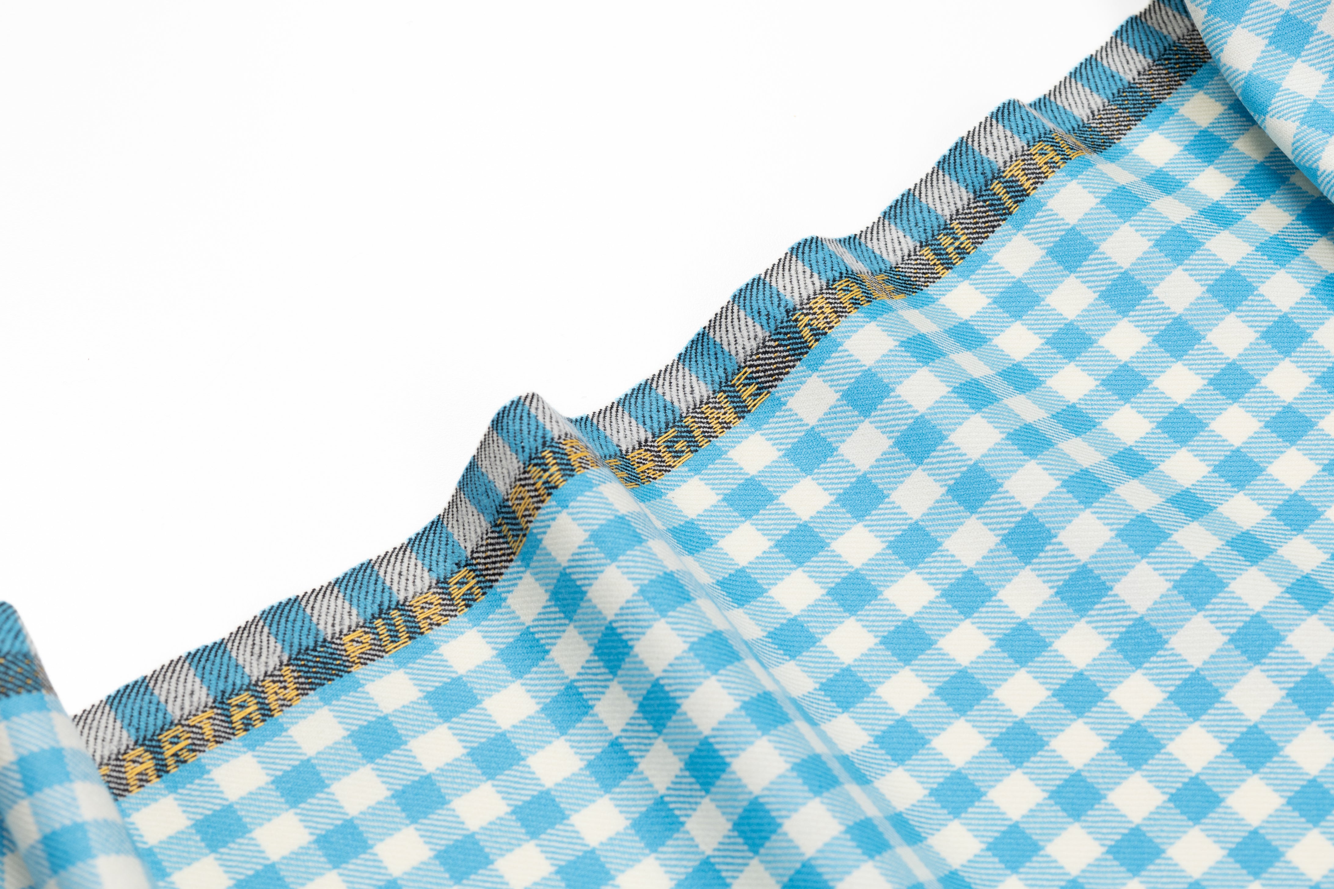 Gingham Checked Italian Wool Suiting - Blue / Off White