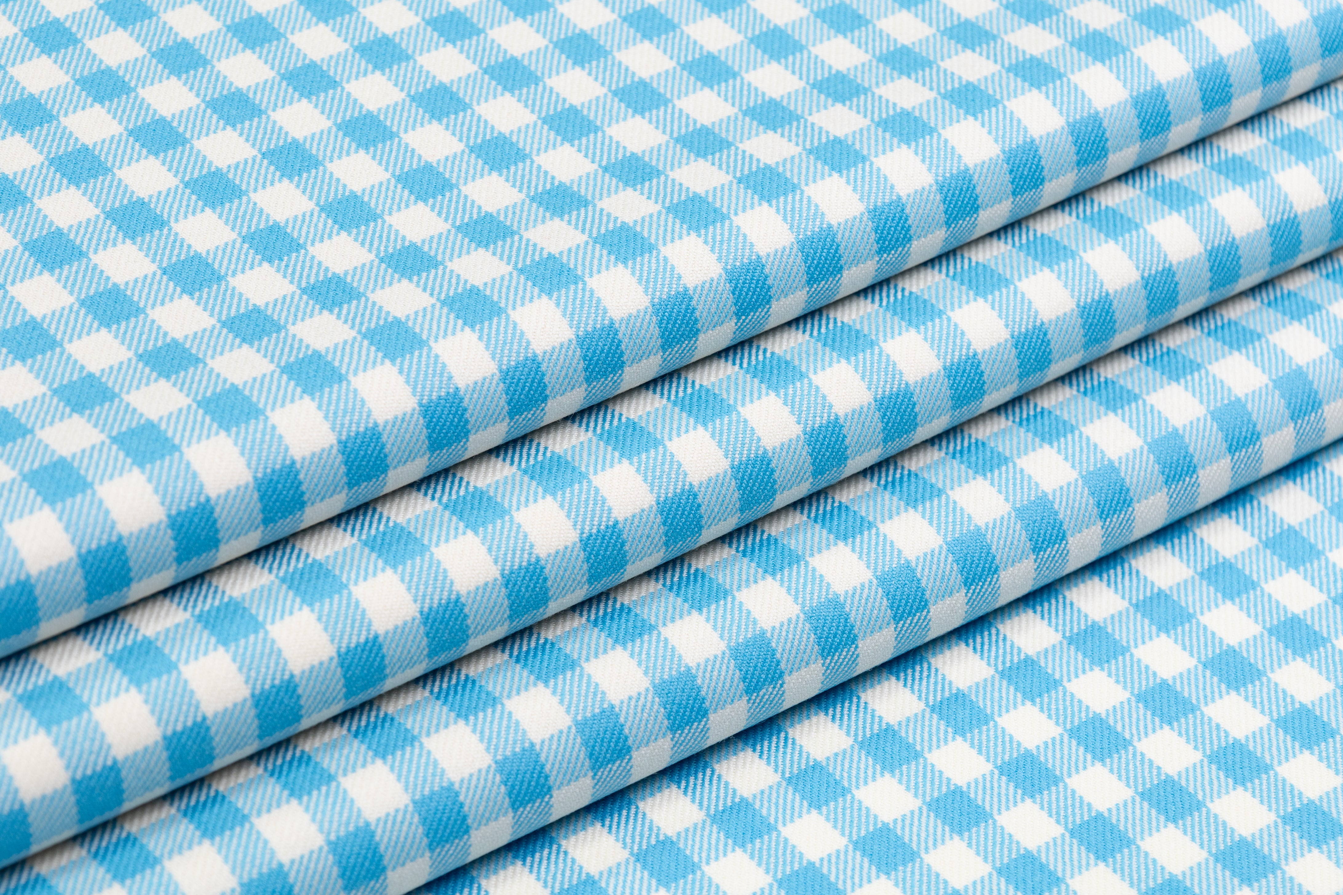 Gingham Checked Italian Wool Suiting - Blue / Off White