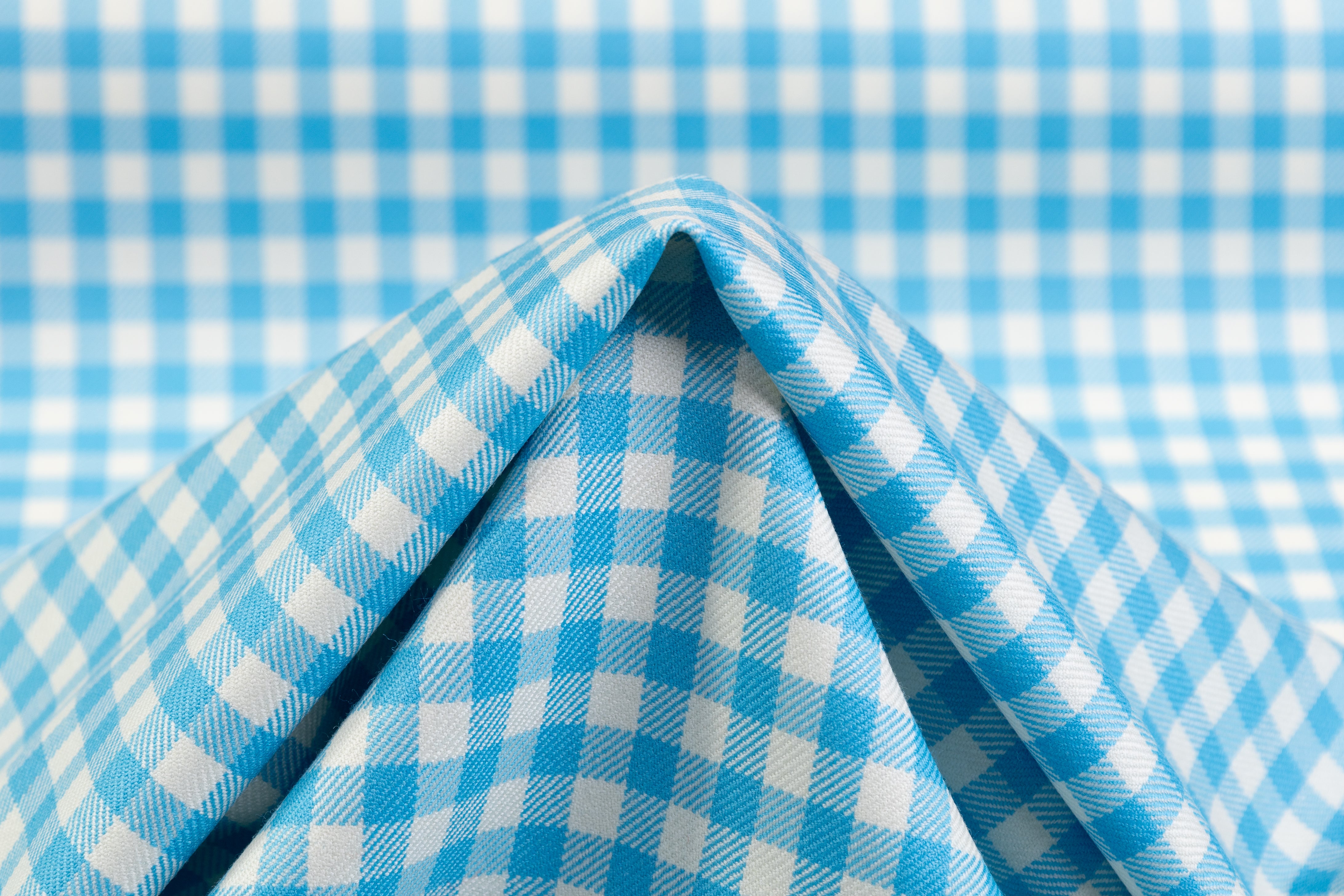 Gingham Checked Italian Wool Suiting - Blue / Off White