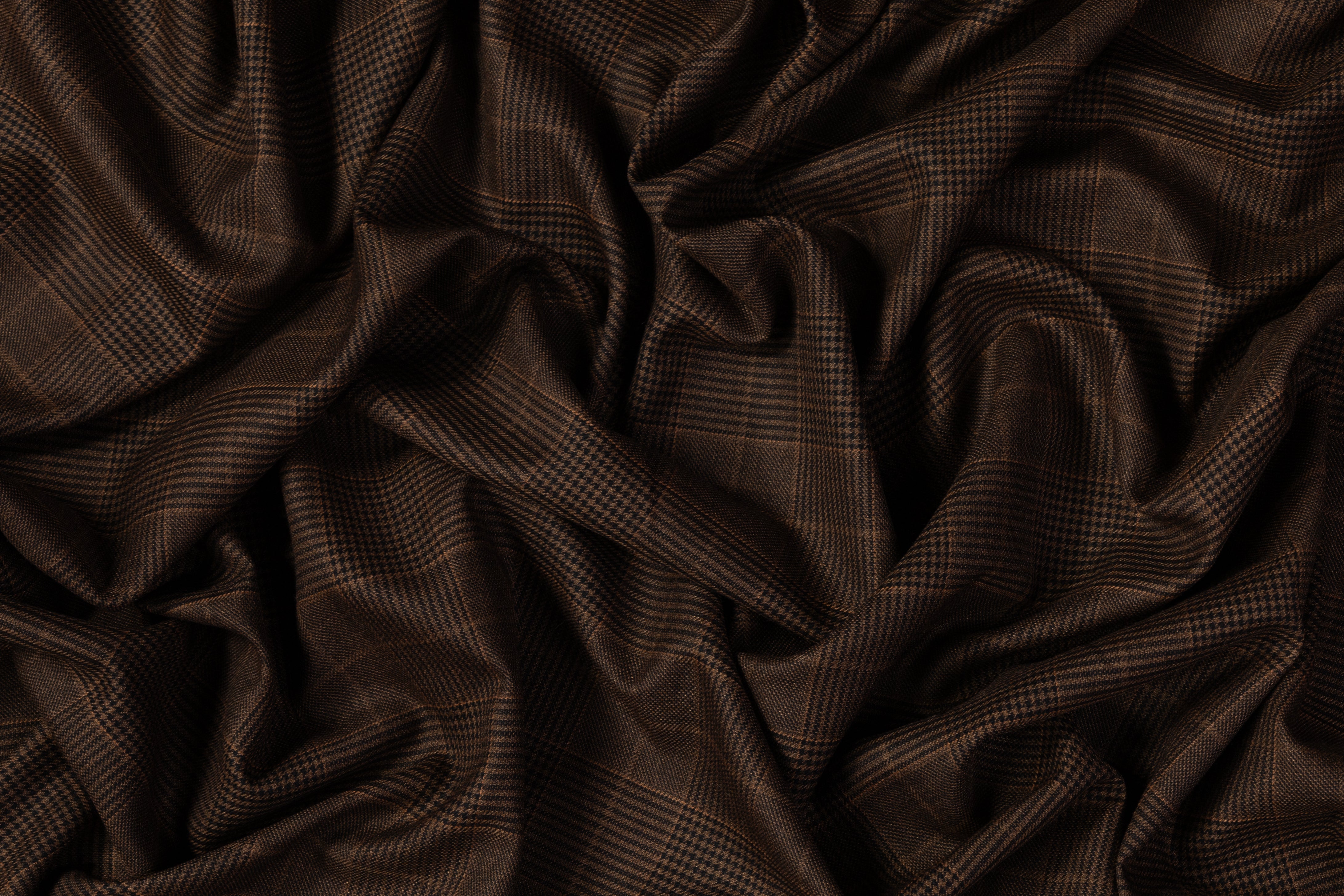 Tallia di Delfino - Glen Check Italian Silk and Wool Suiting - Brown