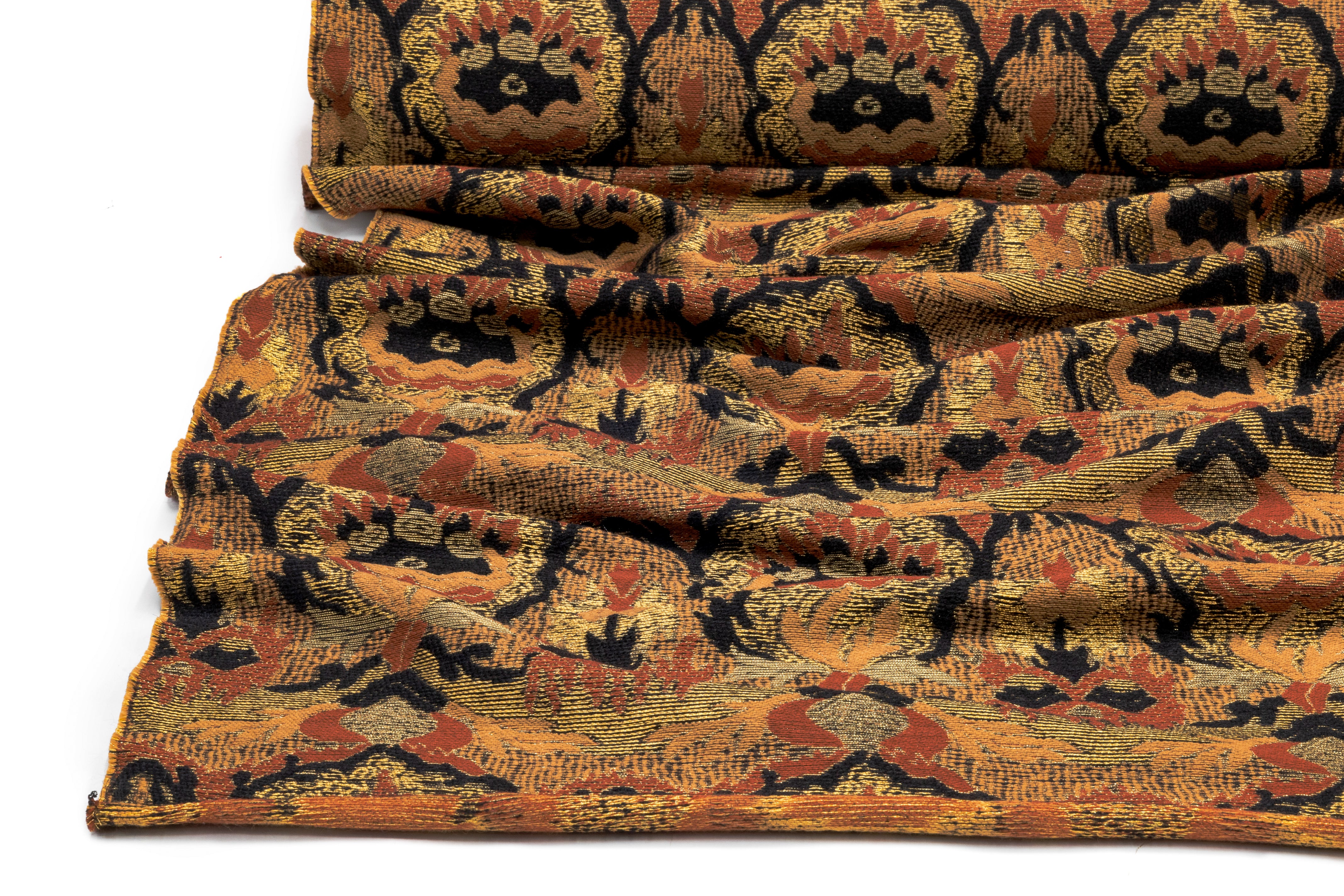 Abstract Italian Silk Wool Blend Metallic Brocade - Rust / Brown / Gold