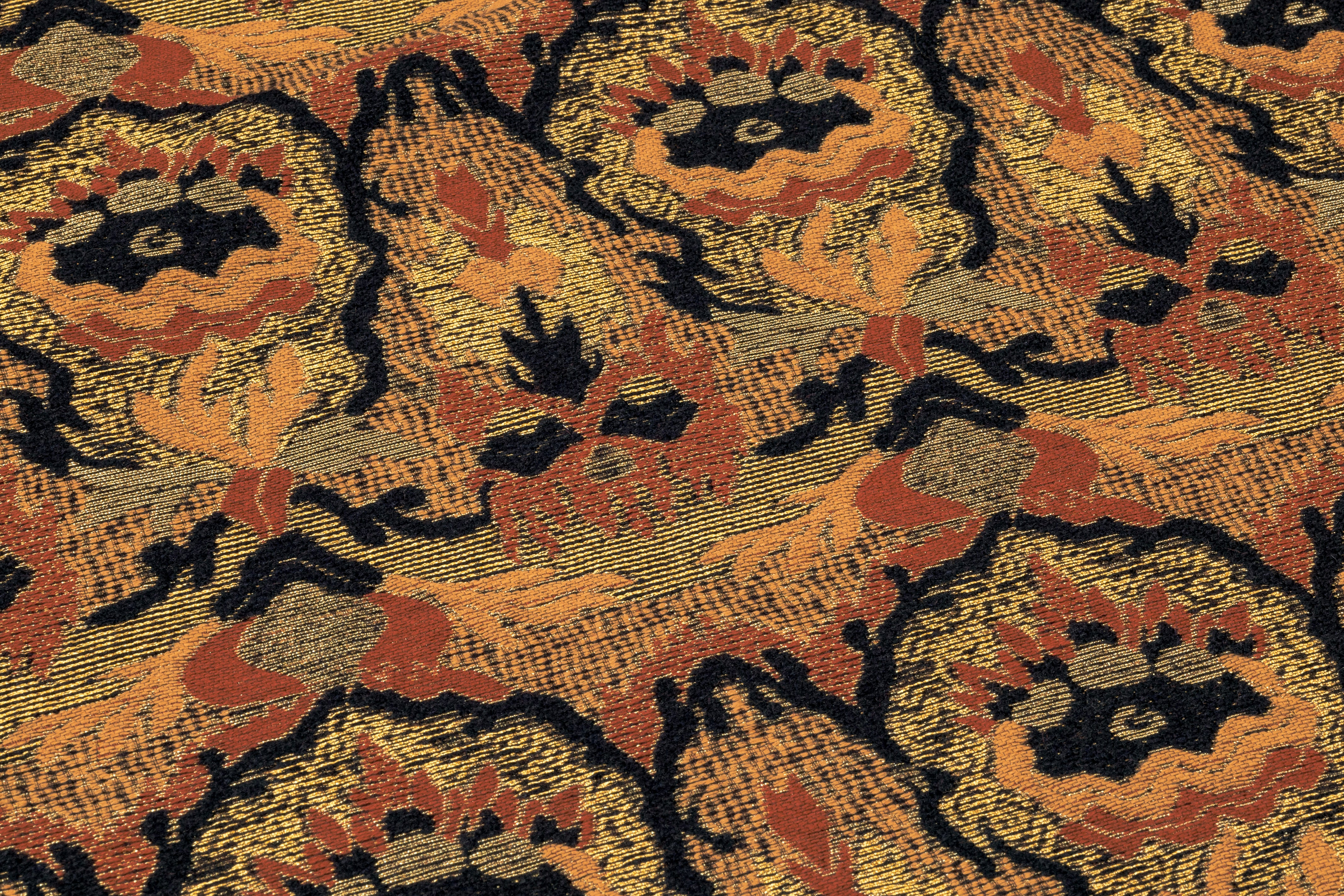 Abstract Italian Silk Wool Blend Metallic Brocade - Rust / Brown / Gold
