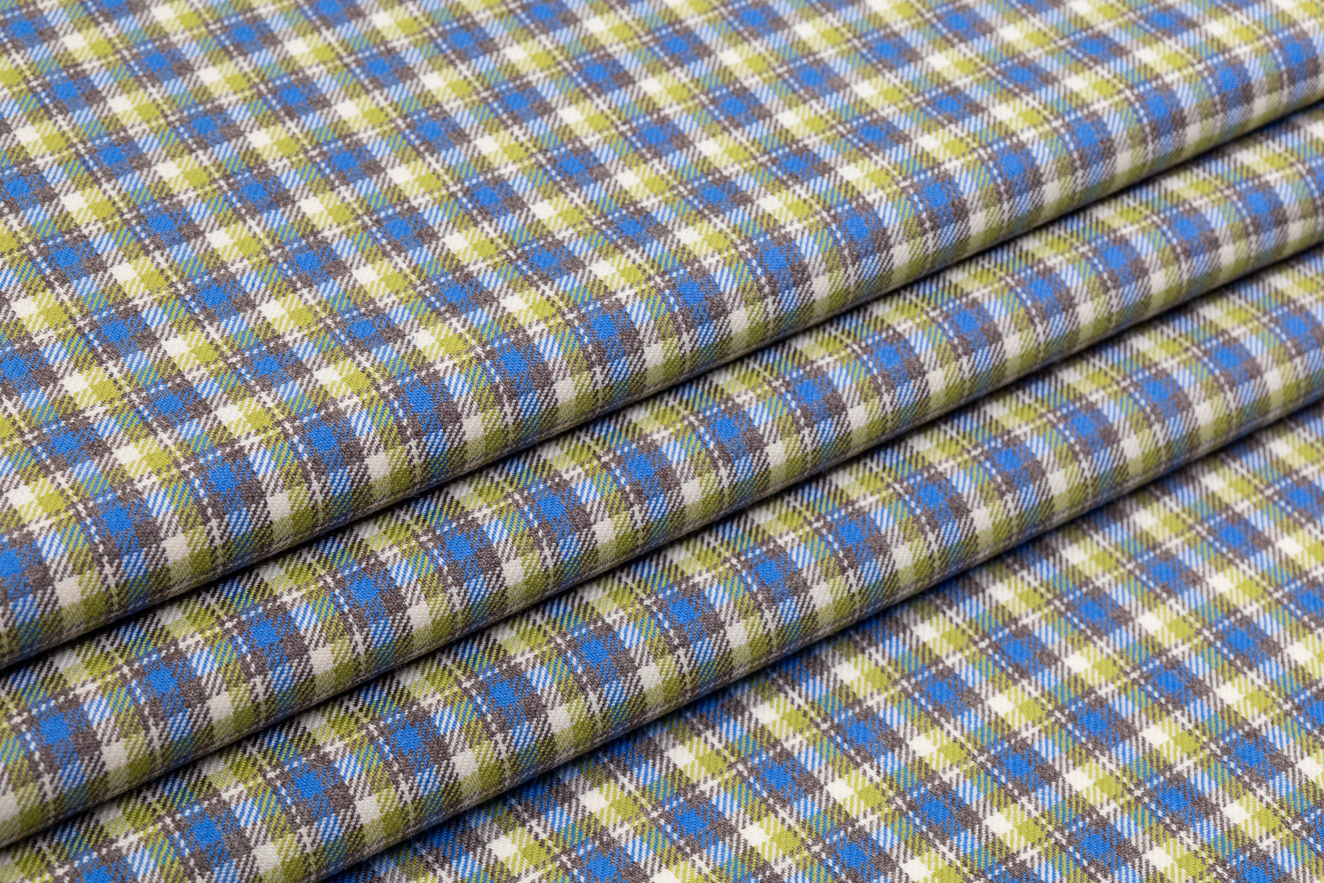 Checked Italian Wool Suiting - Green / Blue / Brown