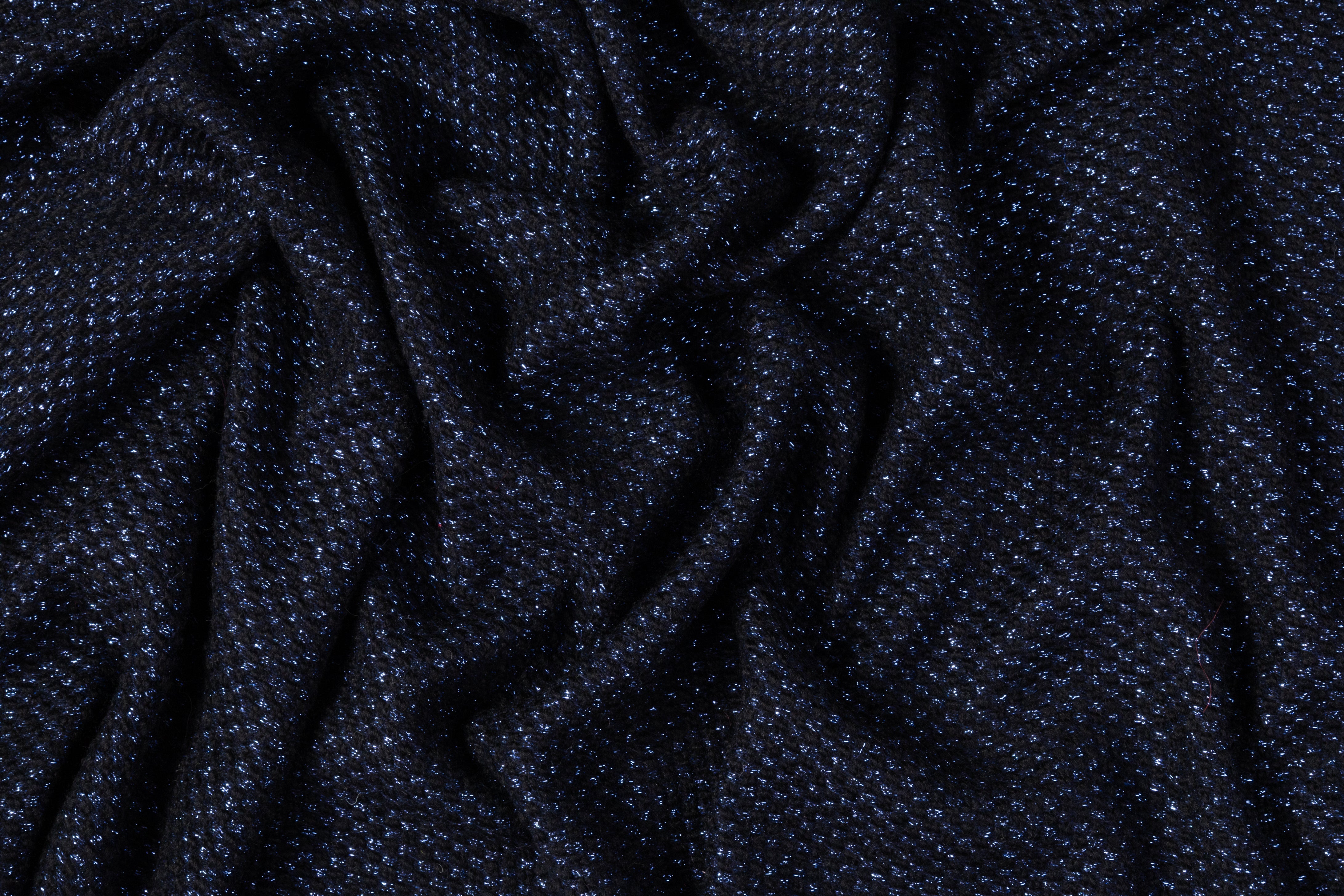 Metallic Italian Wool Tweed - Blue / Black
