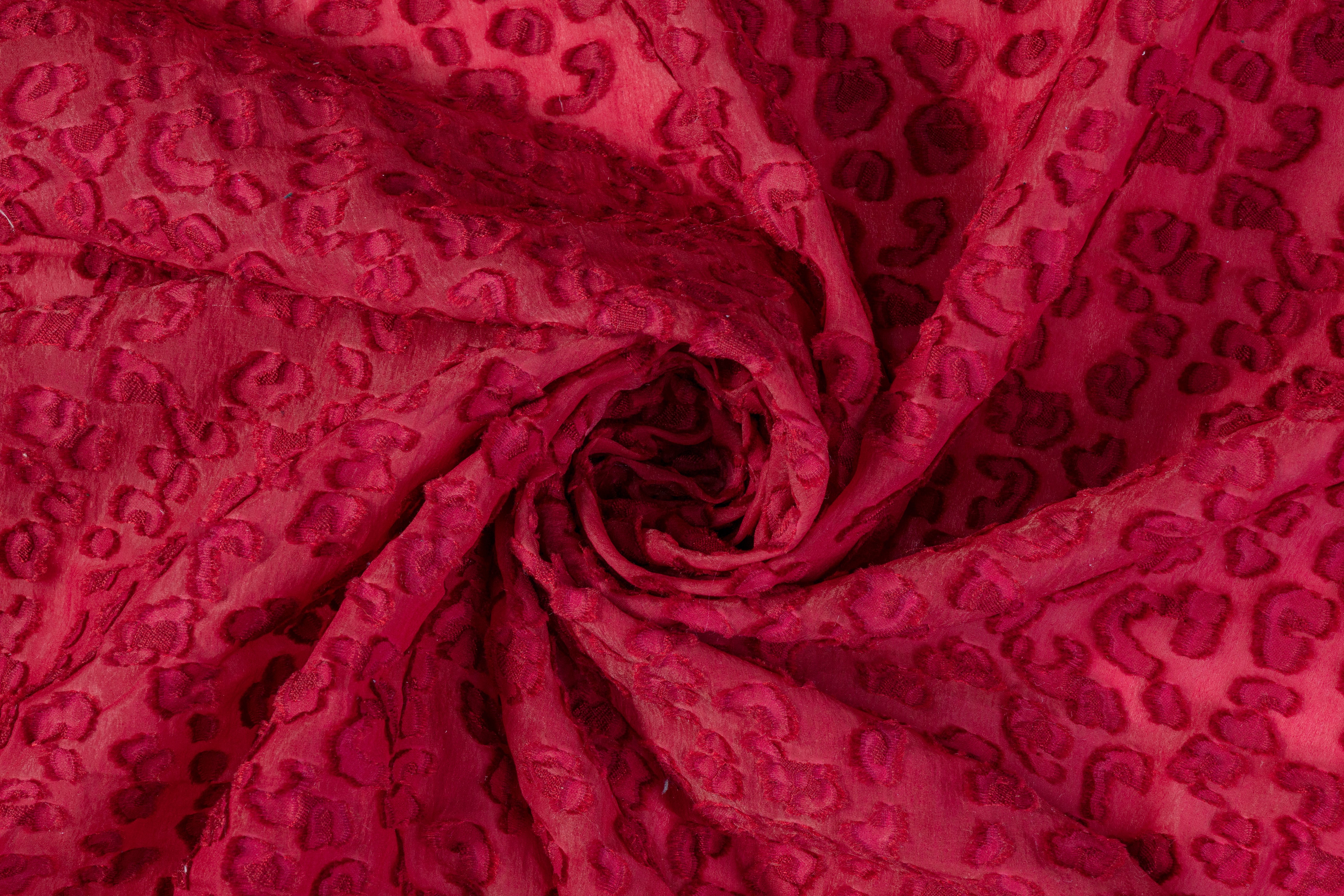 Cheetah Design Silk Organza Fil Coupé - Maroon
