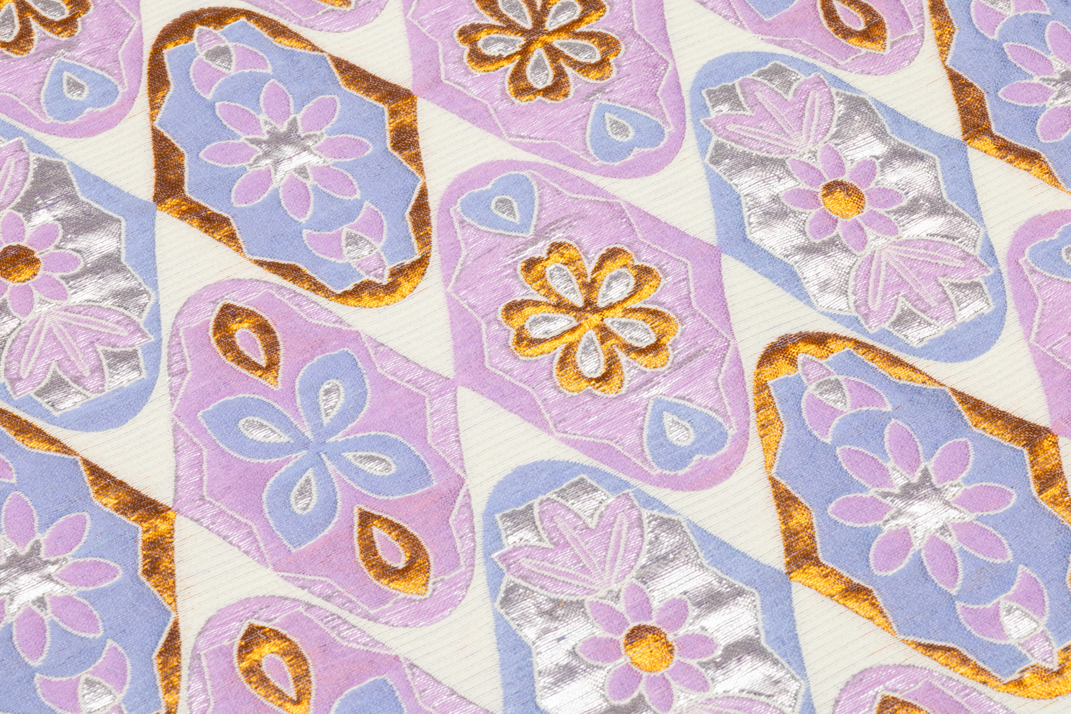 Floral Medallion Silk Blend Brocade - Lavender / Gold / Powder Blue