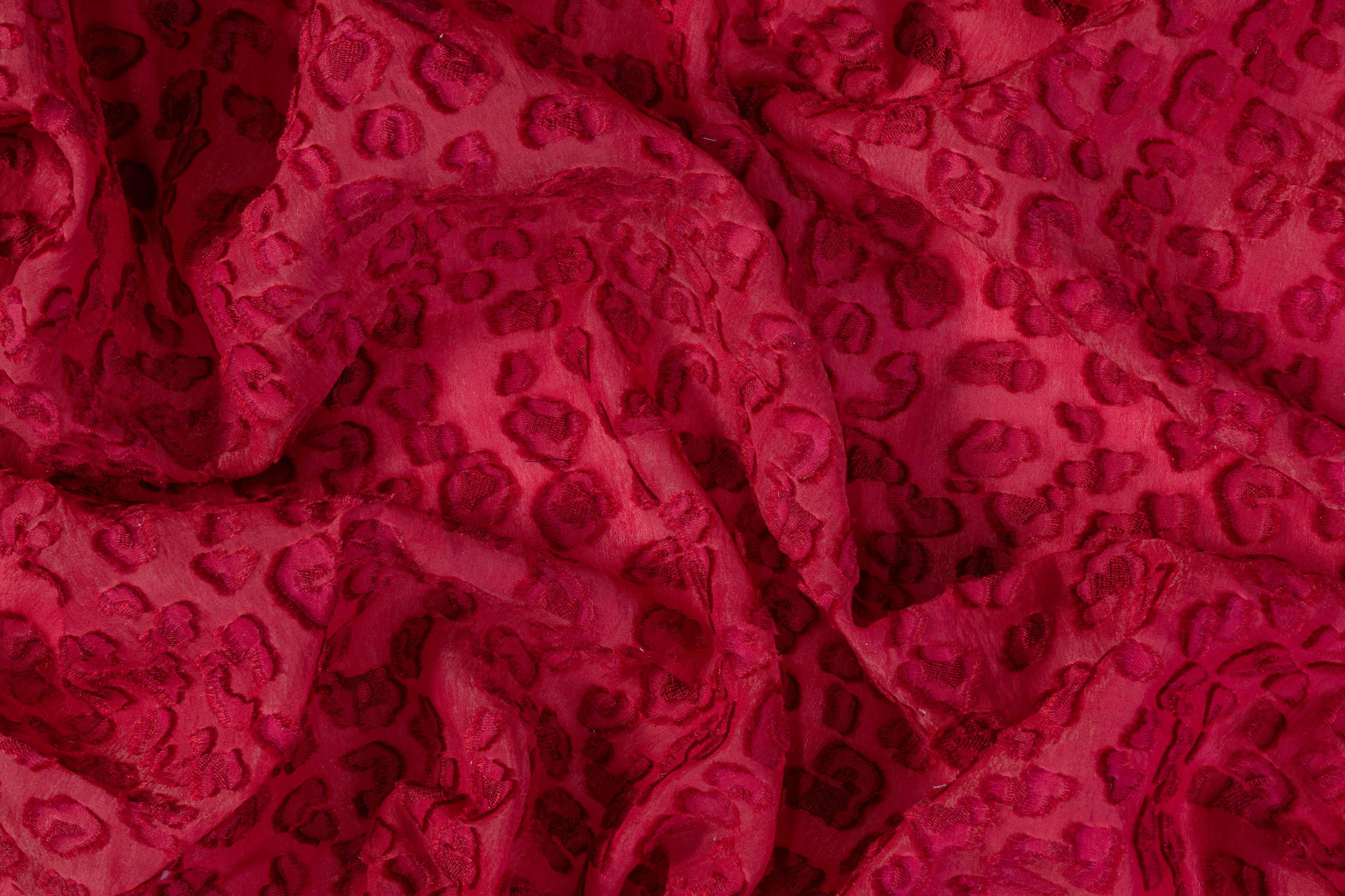Cheetah Design Silk Organza Fil Coupé - Maroon