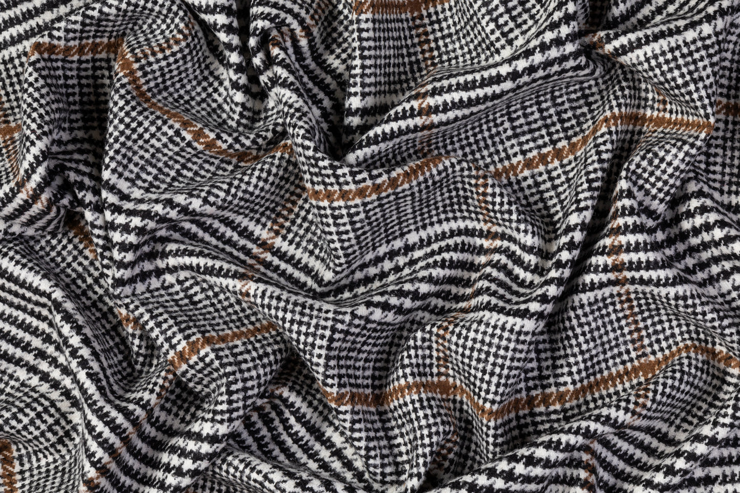 Glen Check Italian Wool Nylon Tweed Coating - Black / White / Brown