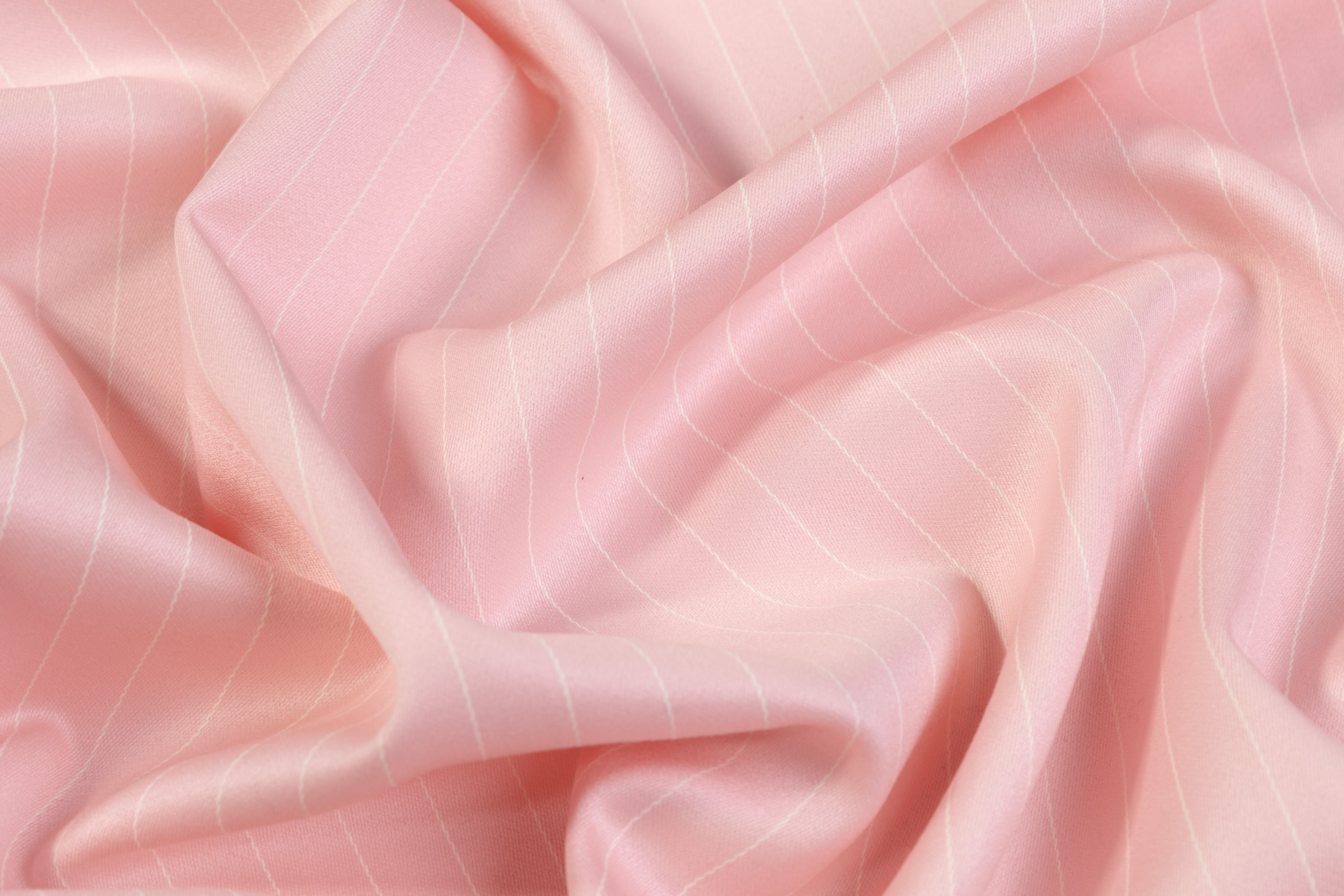 Pin Striped Italian Satin Faille Wool Suiting - Pink / White