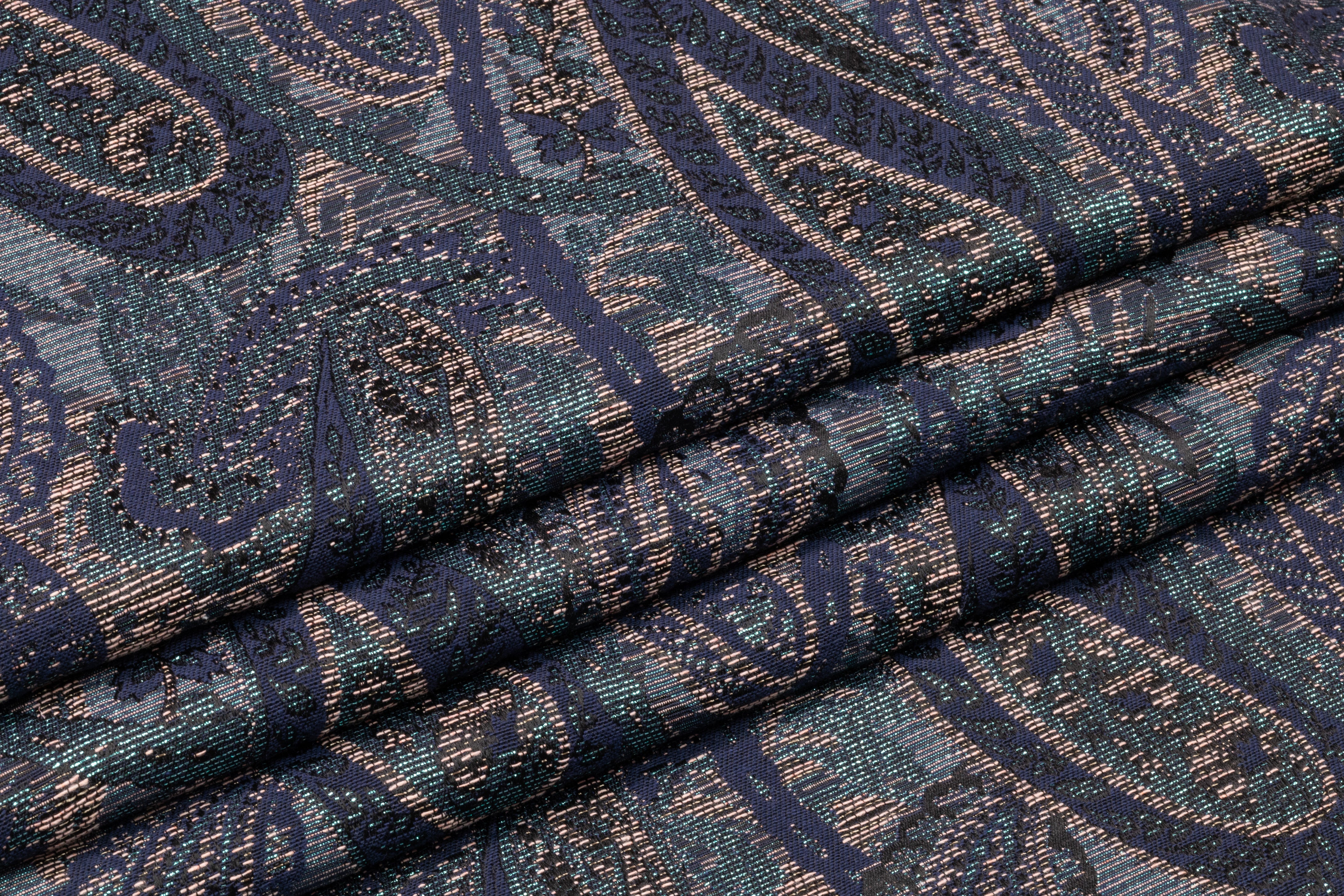 Paisley Metallic Italian Brocade - Blue / Blush