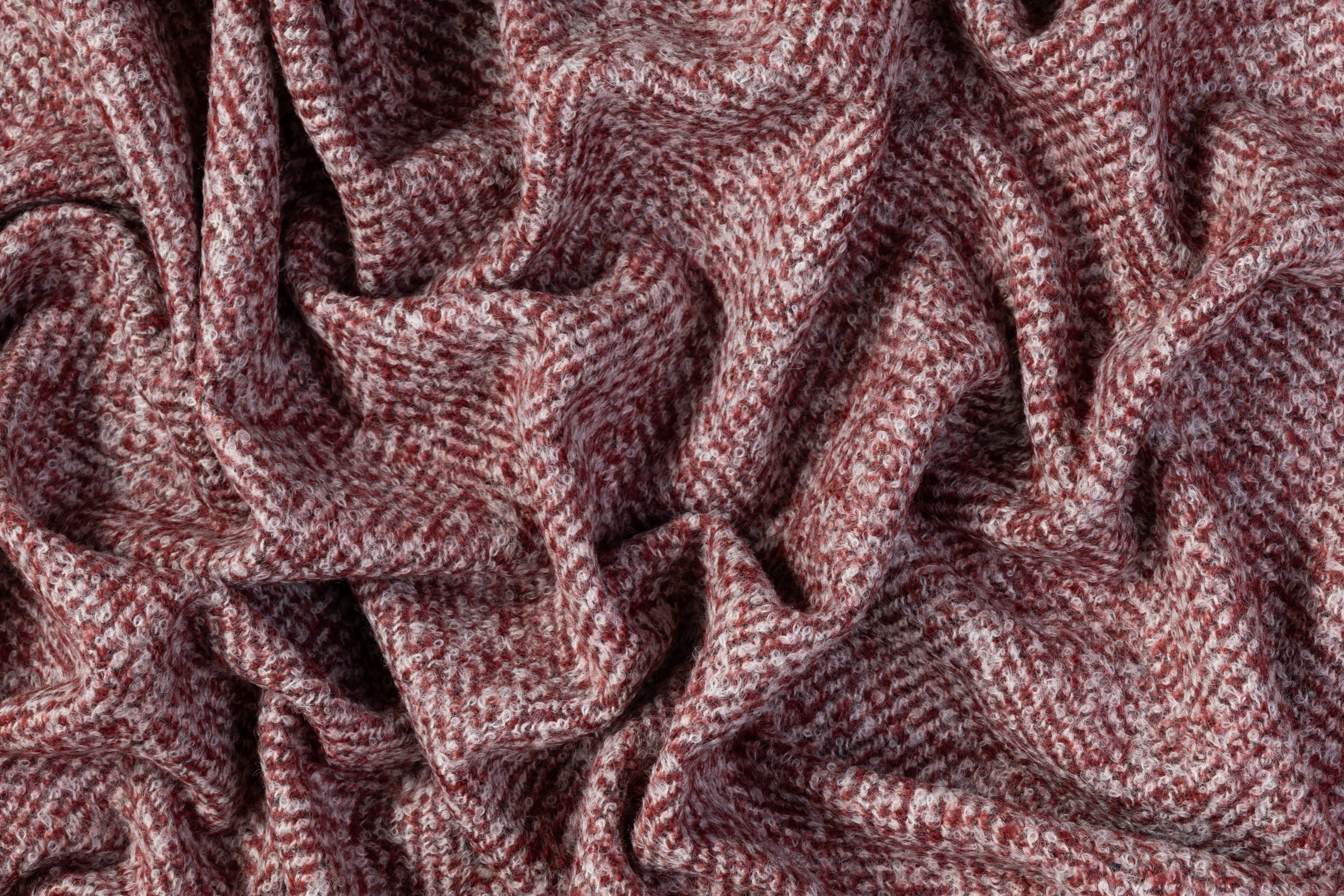 Two-Tone Herringbone Italian Wool Boucle - Off White / Brick Red