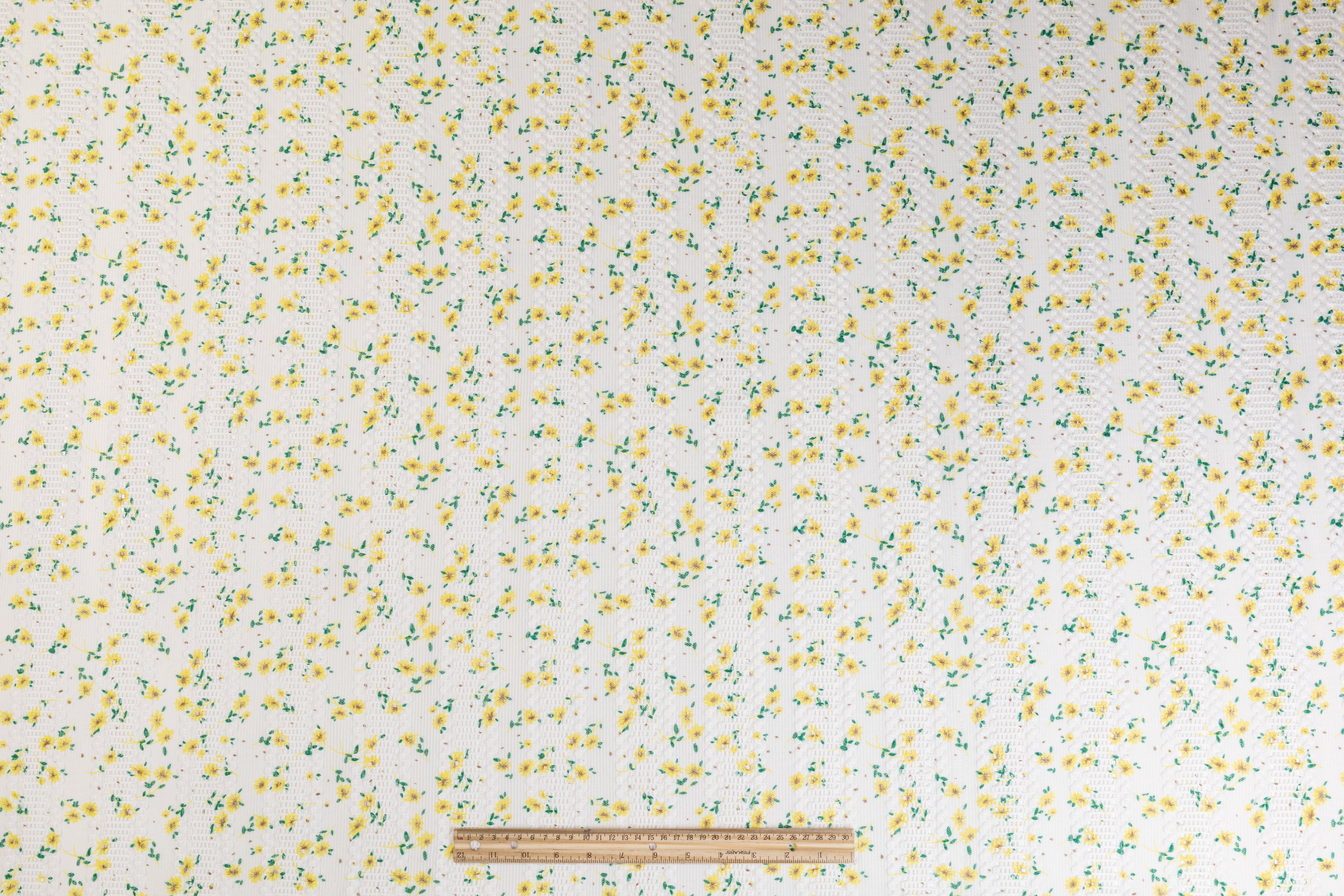 Floral Cotton Crochet Lace - White / Yellow / Green