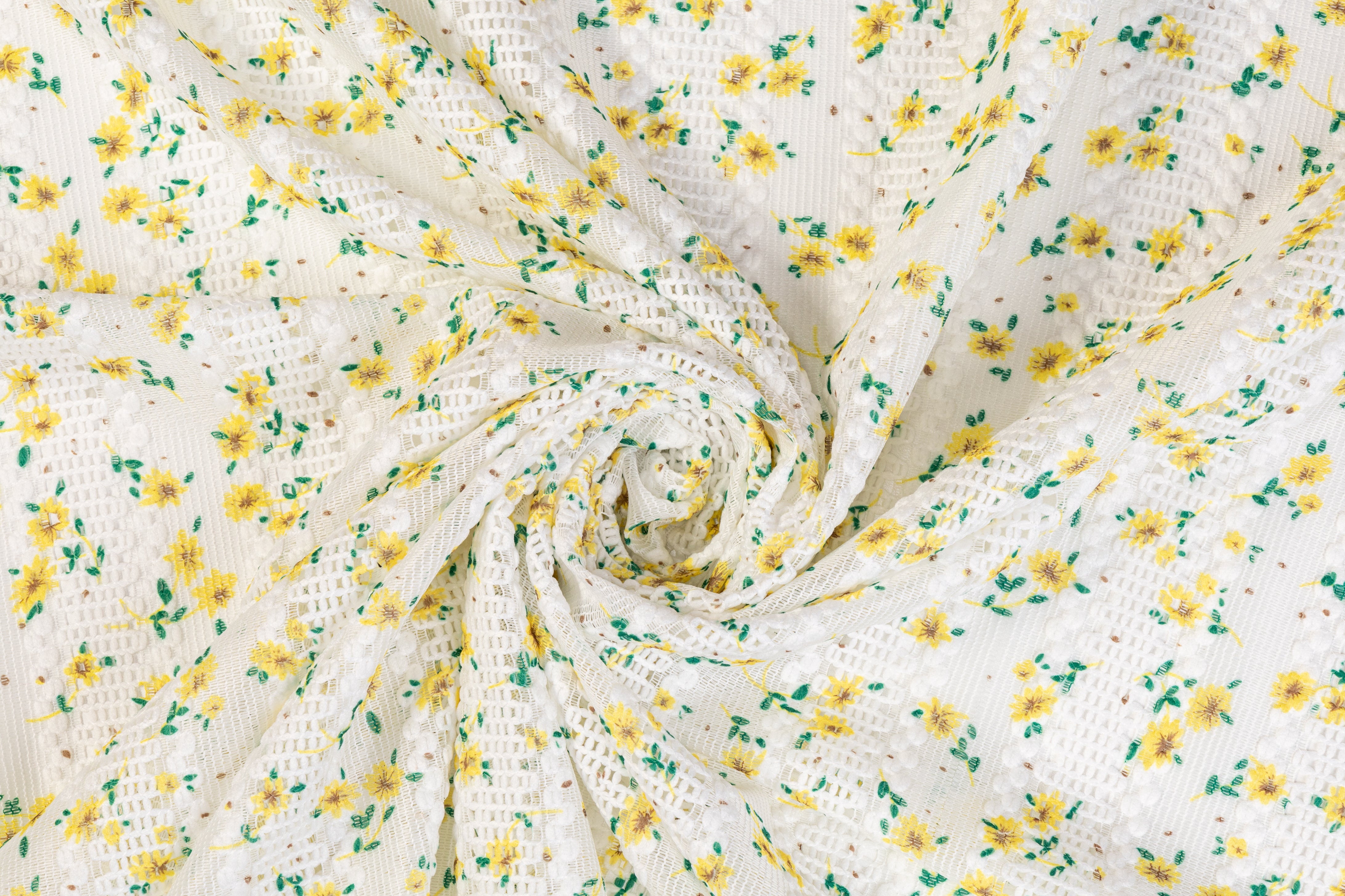 Floral Cotton Crochet Lace - White / Yellow / Green