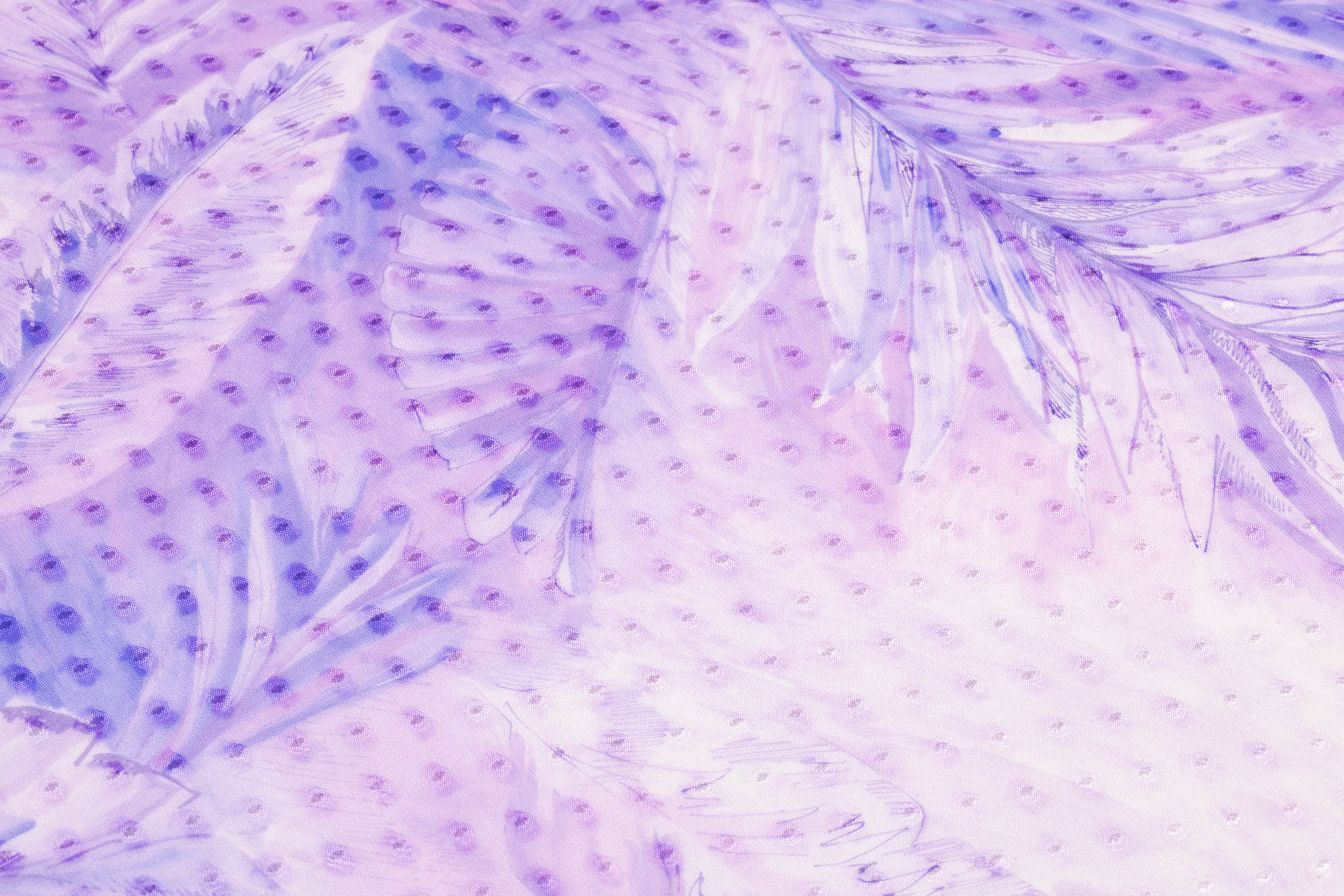 Leaf Print Italian Silk Chiffon Fil Coupé - Purple