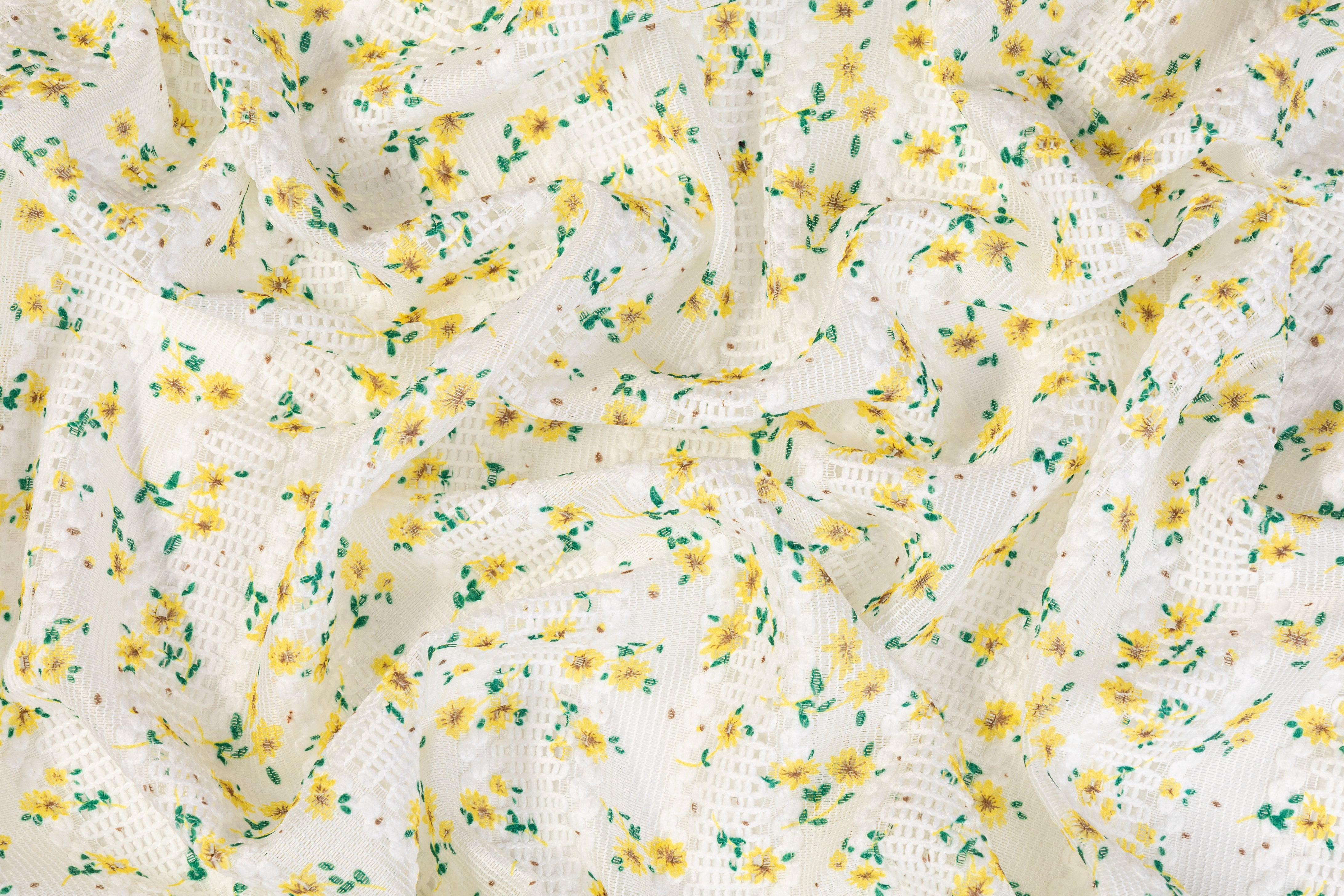 Floral Cotton Crochet Lace - White / Yellow / Green
