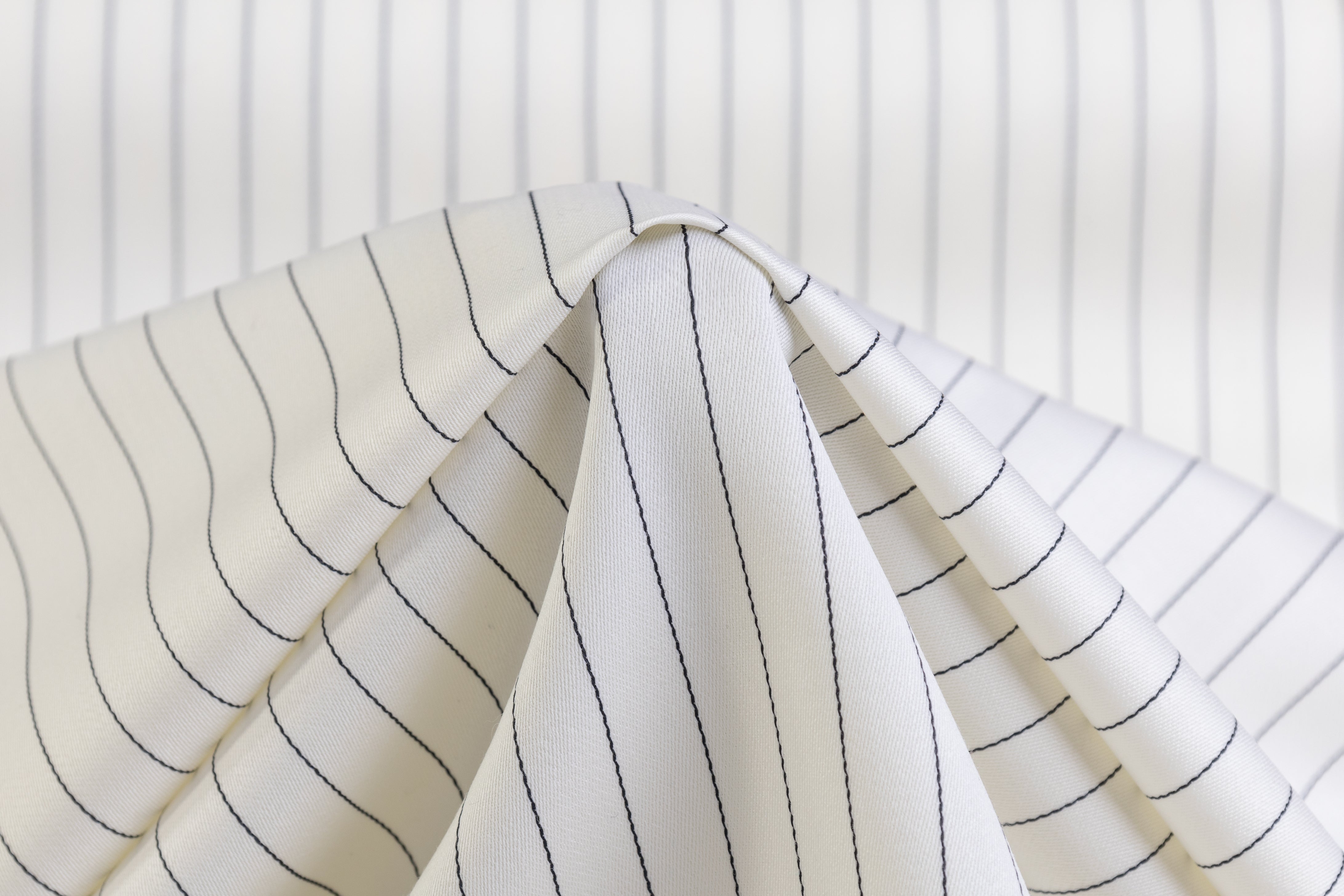 Pin Striped Italian Satin Faille Wool Suiting - Off White / Black