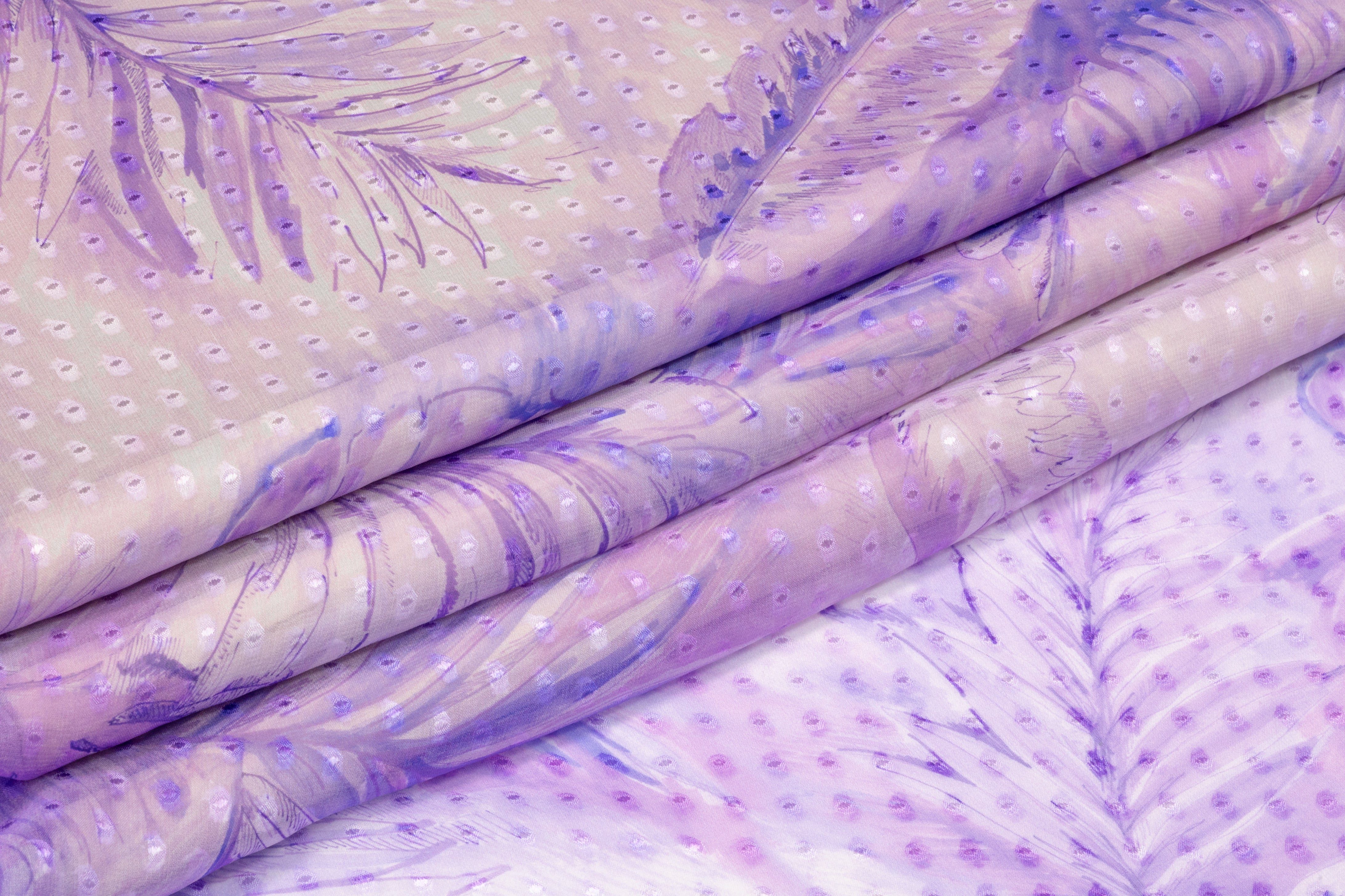 Leaf Print Italian Silk Chiffon Fil Coupé - Purple