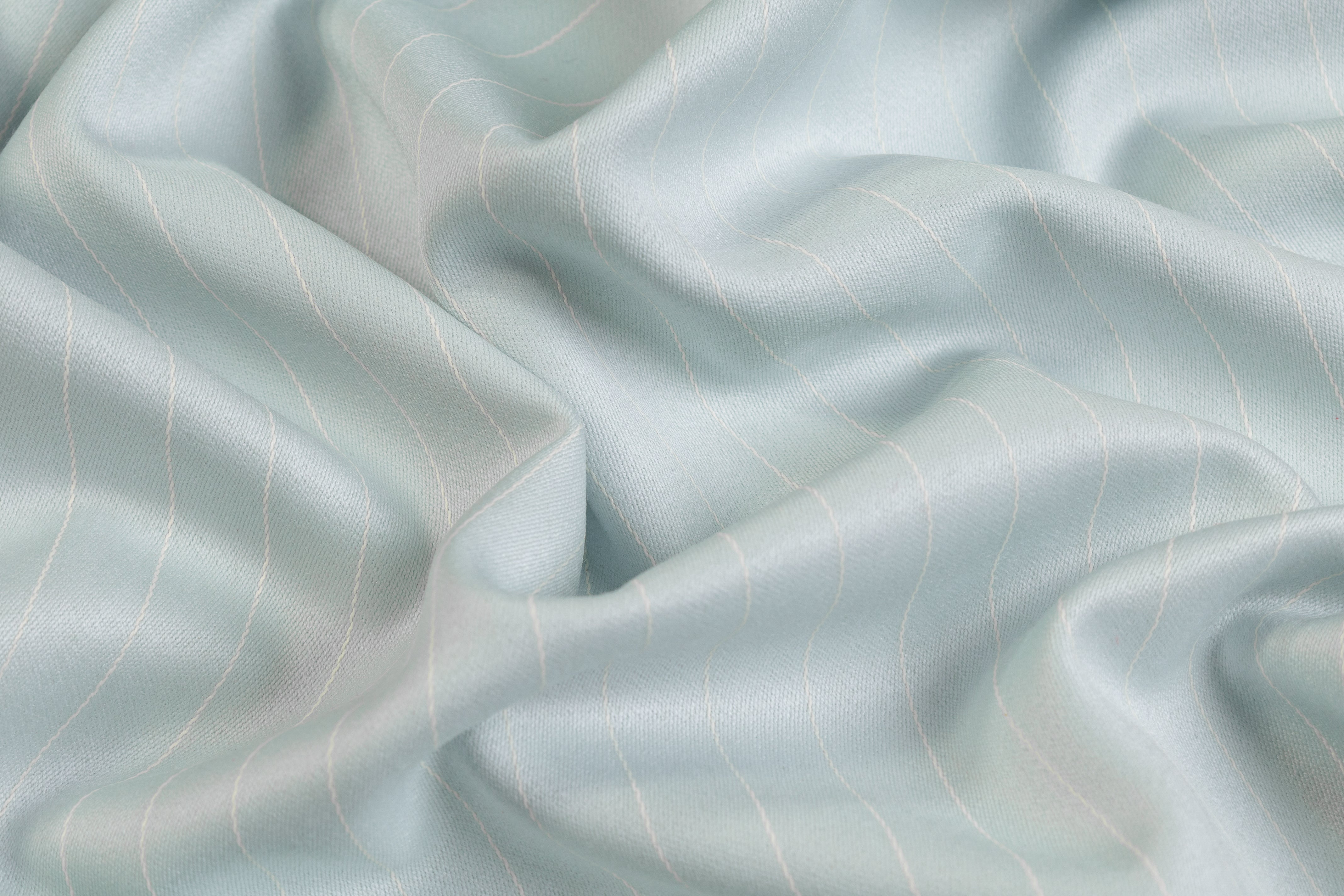 Pin Striped Italian Satin Faille Wool Suiting - Icy Blue / White