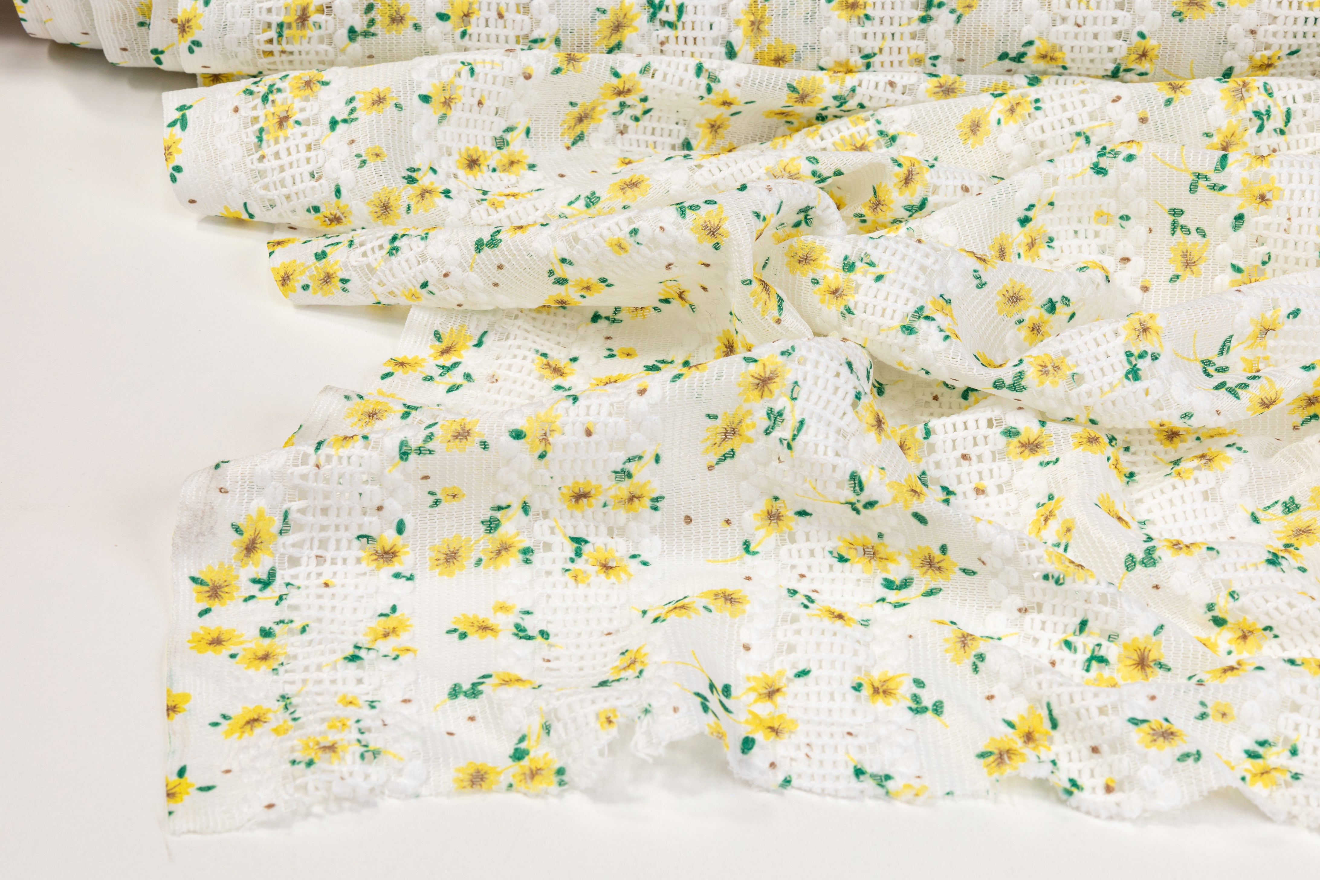 Floral Cotton Crochet Lace - White / Yellow / Green